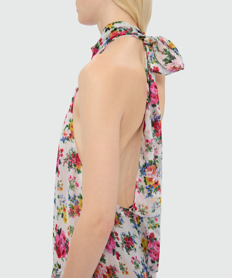 White long viscose georgette dress with floral print and pleated skirt 5