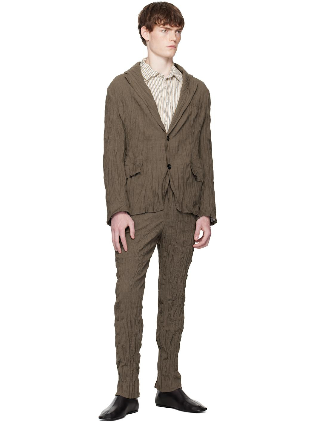 Brown Crushed Wool Slim Trousers - 4