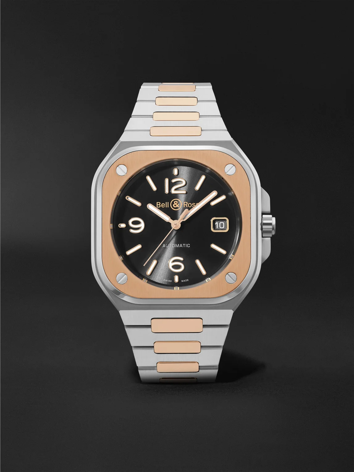 BR 05 Black Steel and Gold Automatic 18-Karat Rose Gold and Steel Watch, Ref. BR05A-BL-STPG/SSG - 1