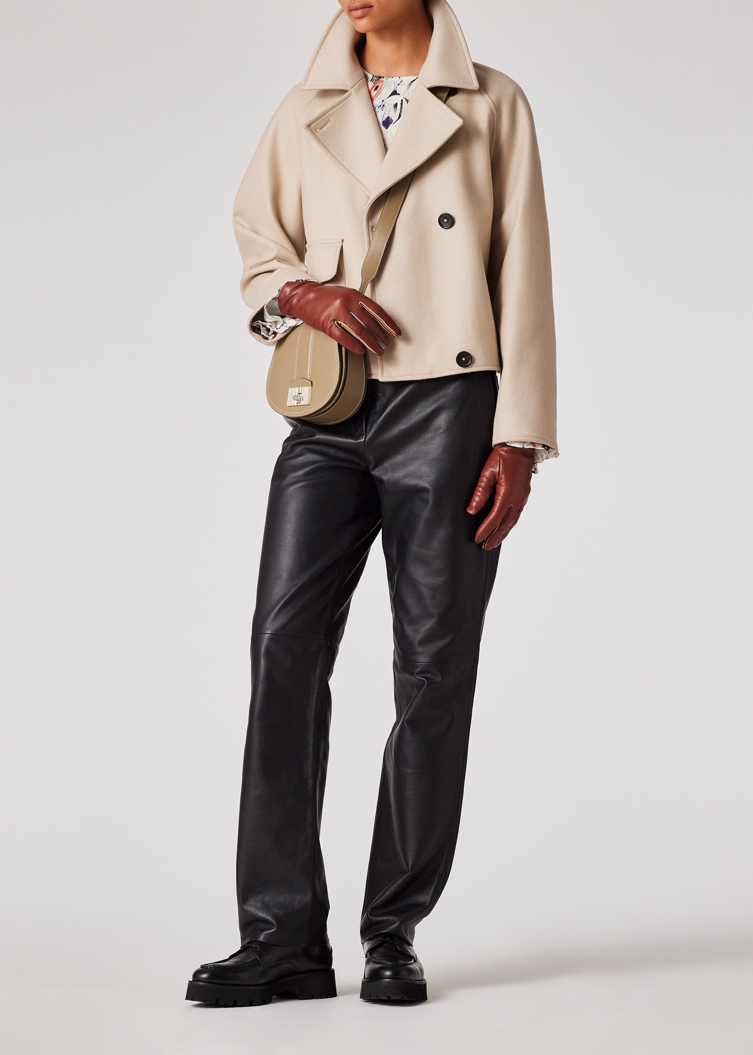 Women's Tan Leather 'Signature Stripe' Gloves - 4