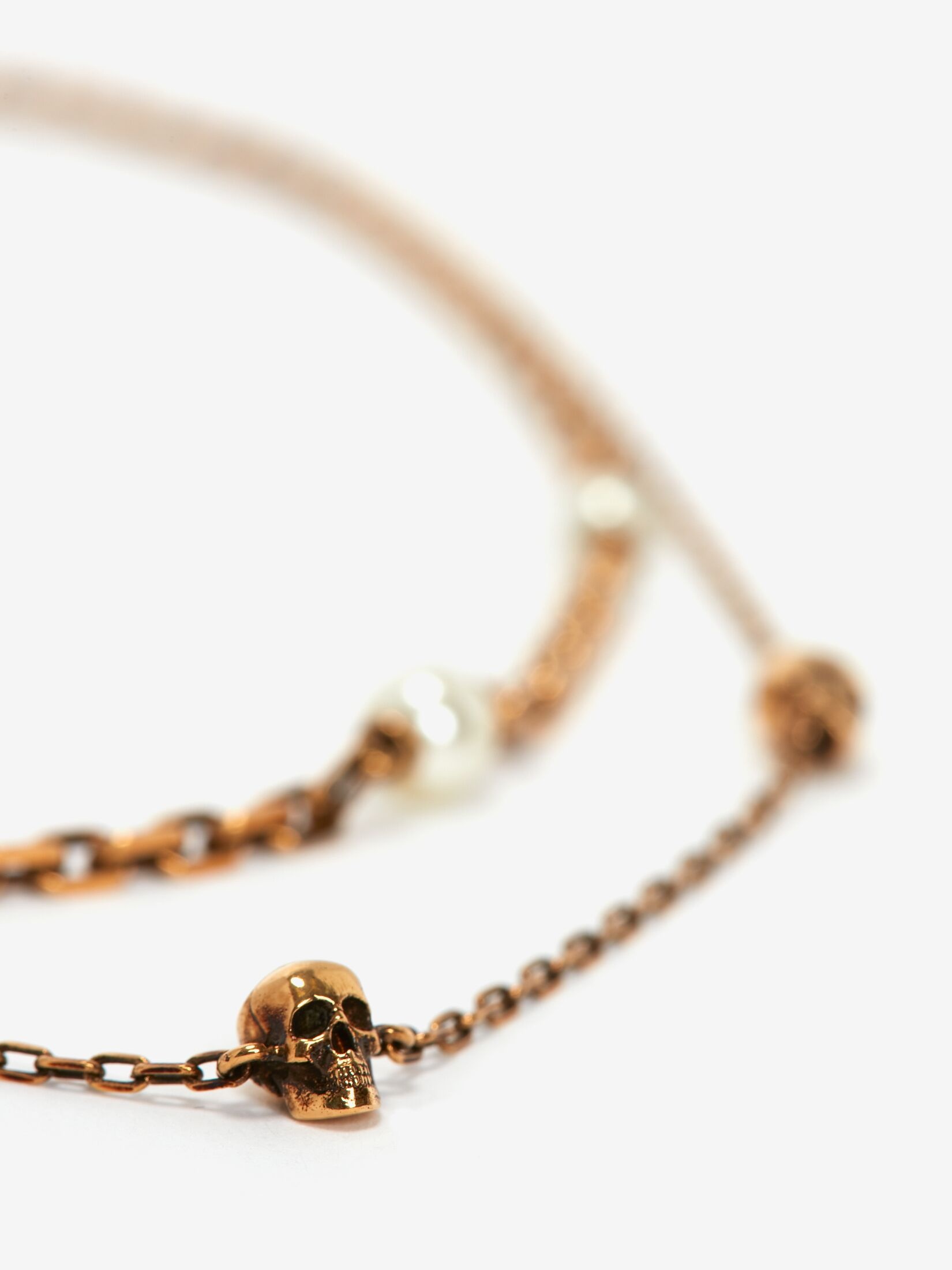 Women's Pearl Skull Chain Necklace in Antique Gold - 2