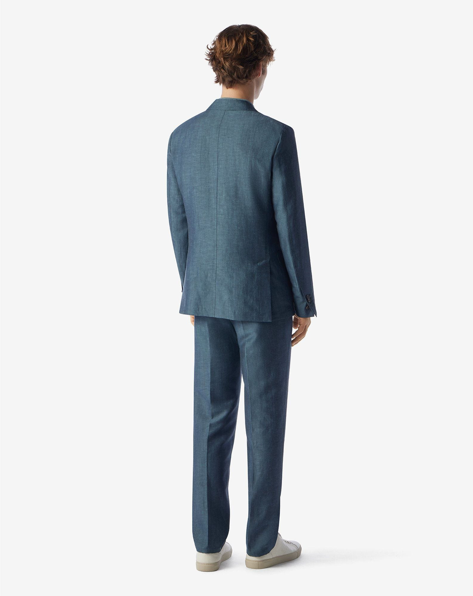 Teal blue wool and linen suit - 3