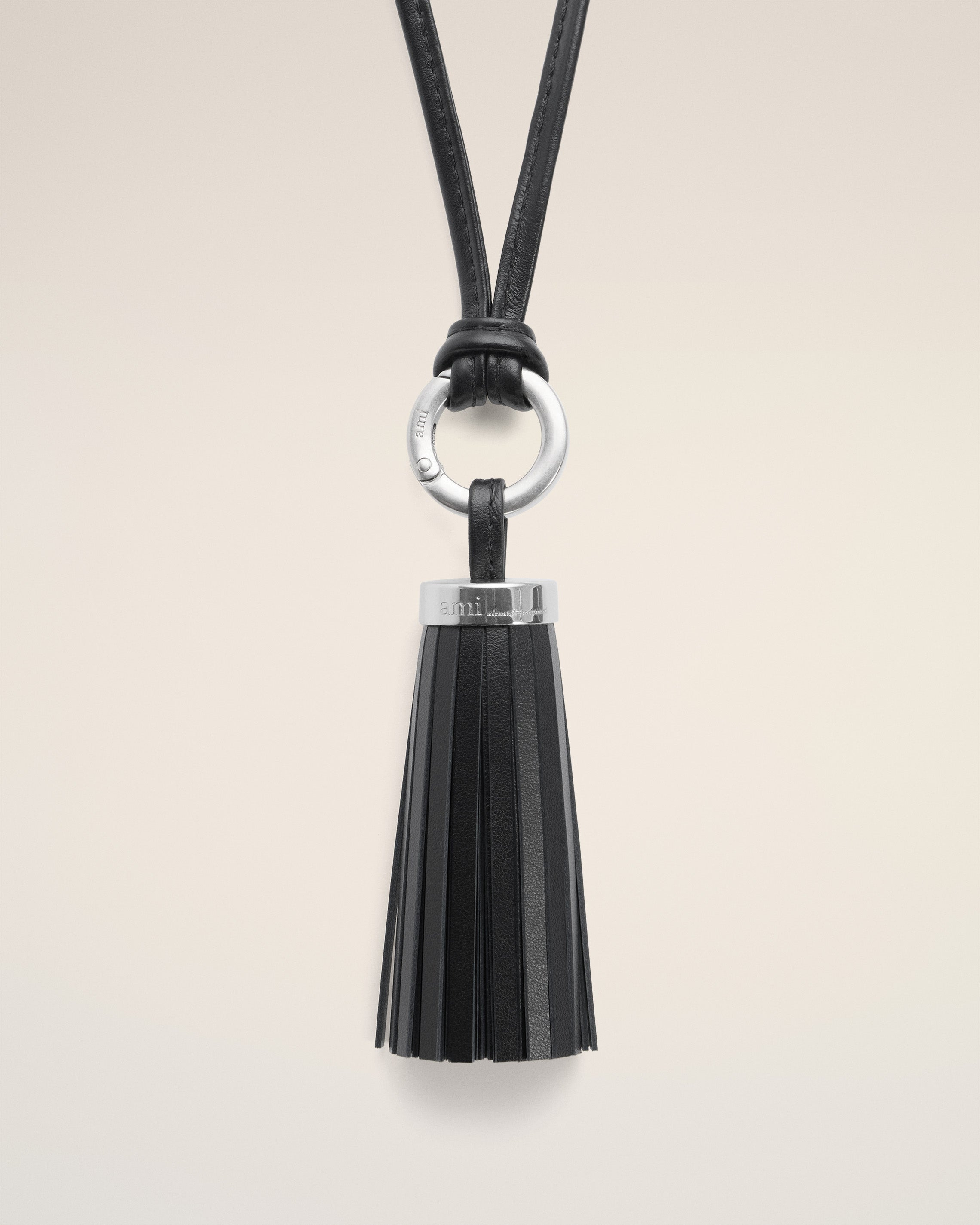 BLACK LEATHER AMI POMPOM KEYRING - 2