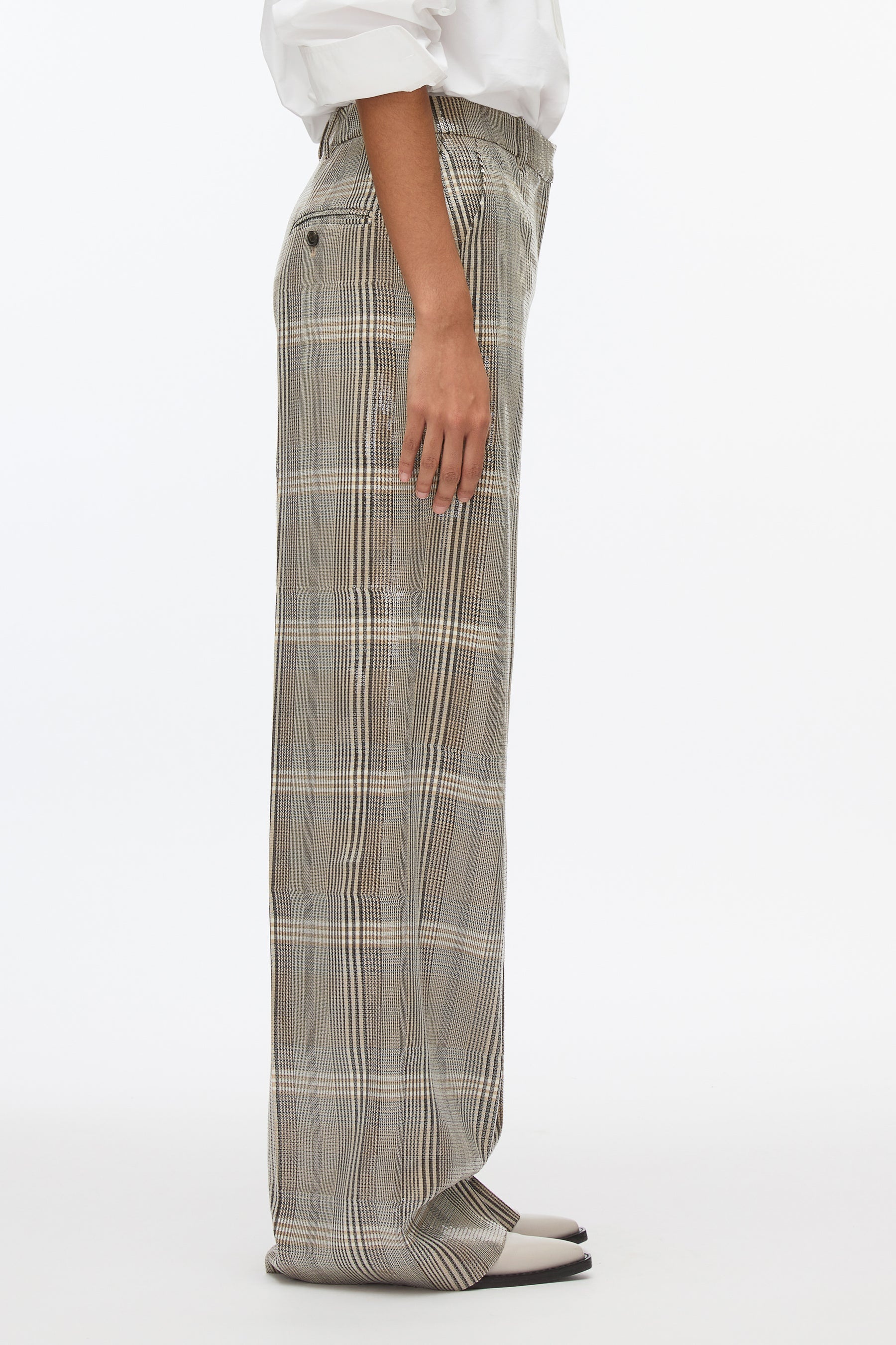 Sequin Plaid Wide Leg Trouser - 3