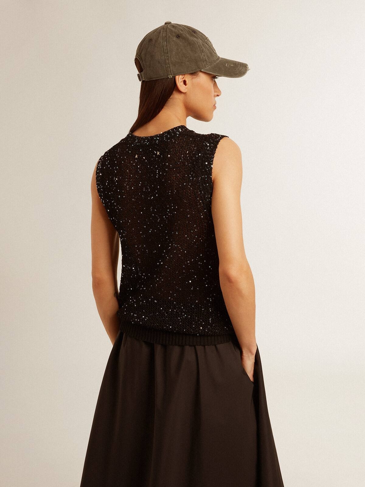 Black mesh knit top with sequins and contrasting details - 4