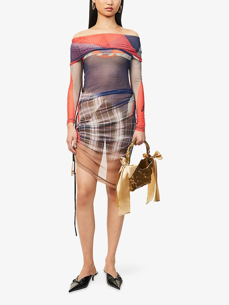 OTTOLINGER Graphic-Pattern Off-Shoulder Mesh Mini Dress outlook