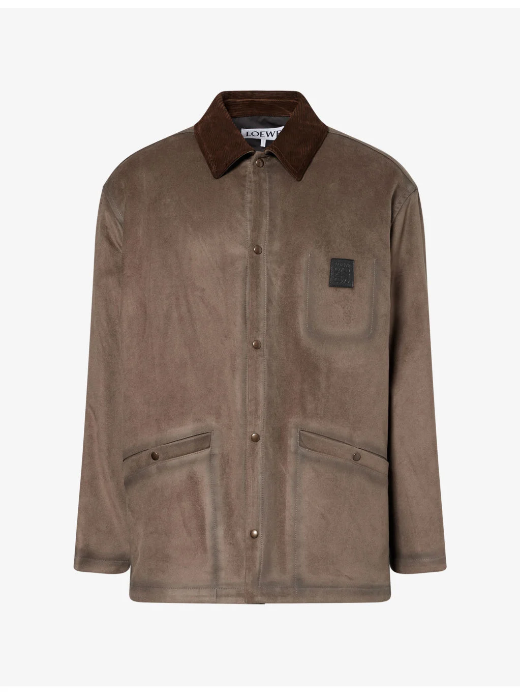Collared Brand-Patch Faux-Suede Overshirt - 1
