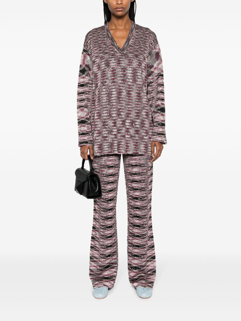 patterned intarsia-knit flared trousers - 2