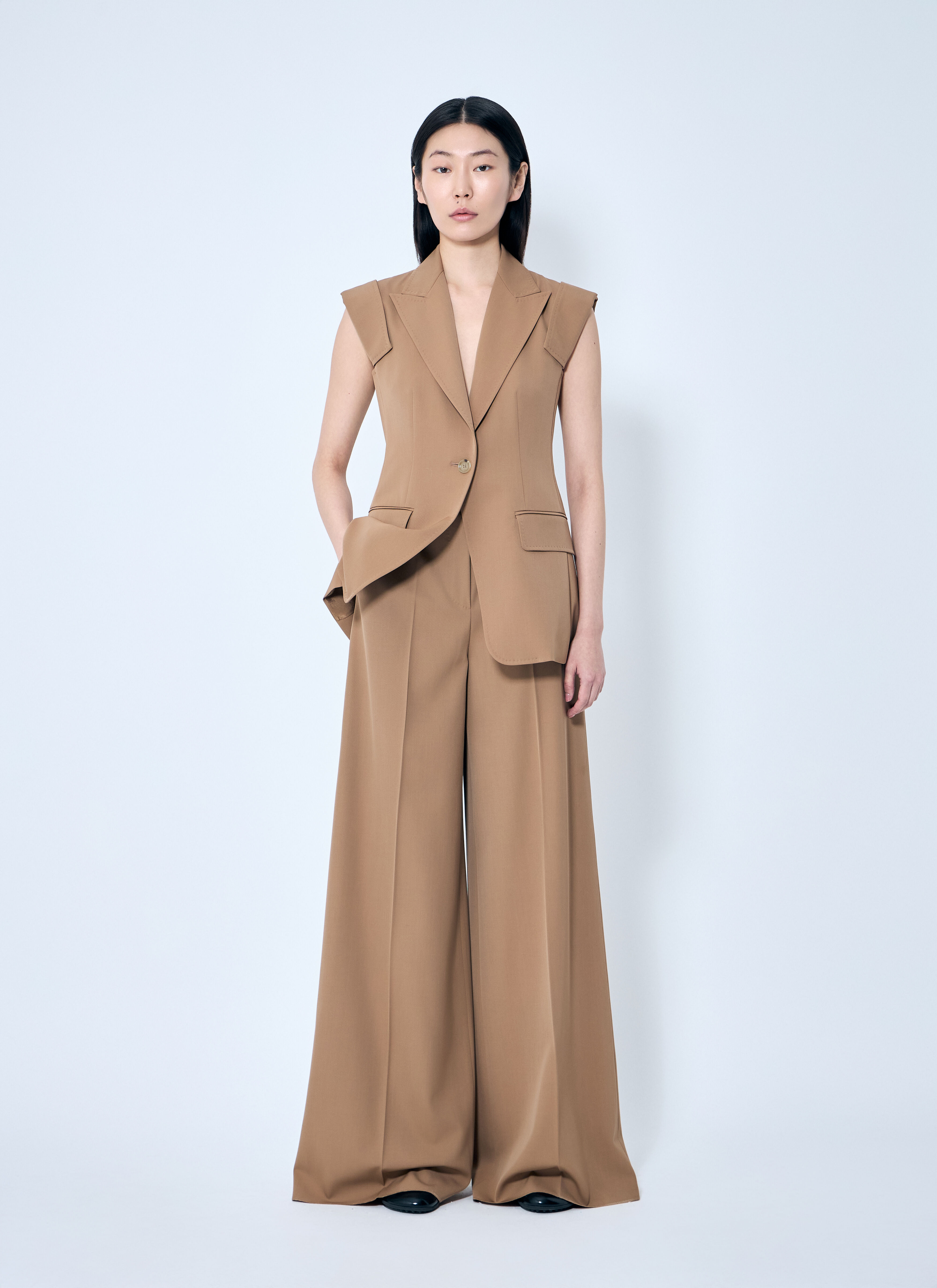 Sleeveless Gabardine Jacket - 2