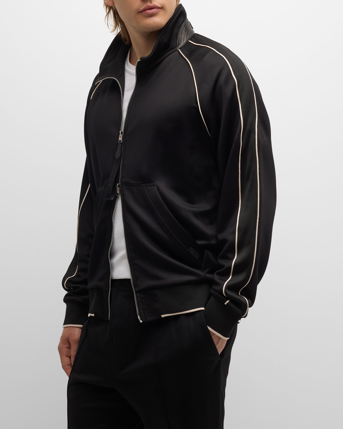 【TOM FORD】 コットンジャージー ジップアップフーディー TOM FORD JERSEY ZIP THROUGH WITH PIPING | REVERSIBLE