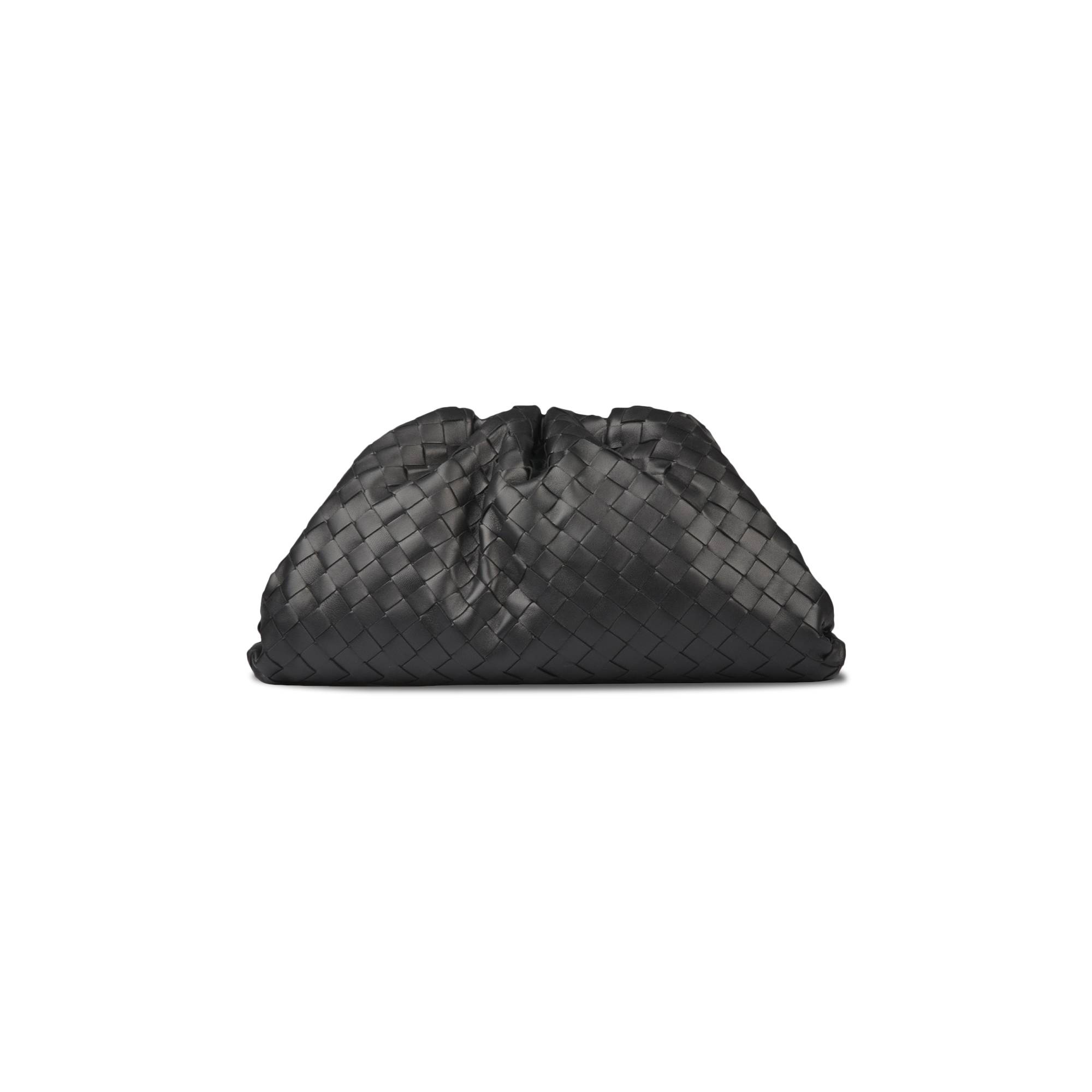 Bottega Veneta The Pouch Soft Oversize Clutch In Woven Leather 'Black/Silver' - 1