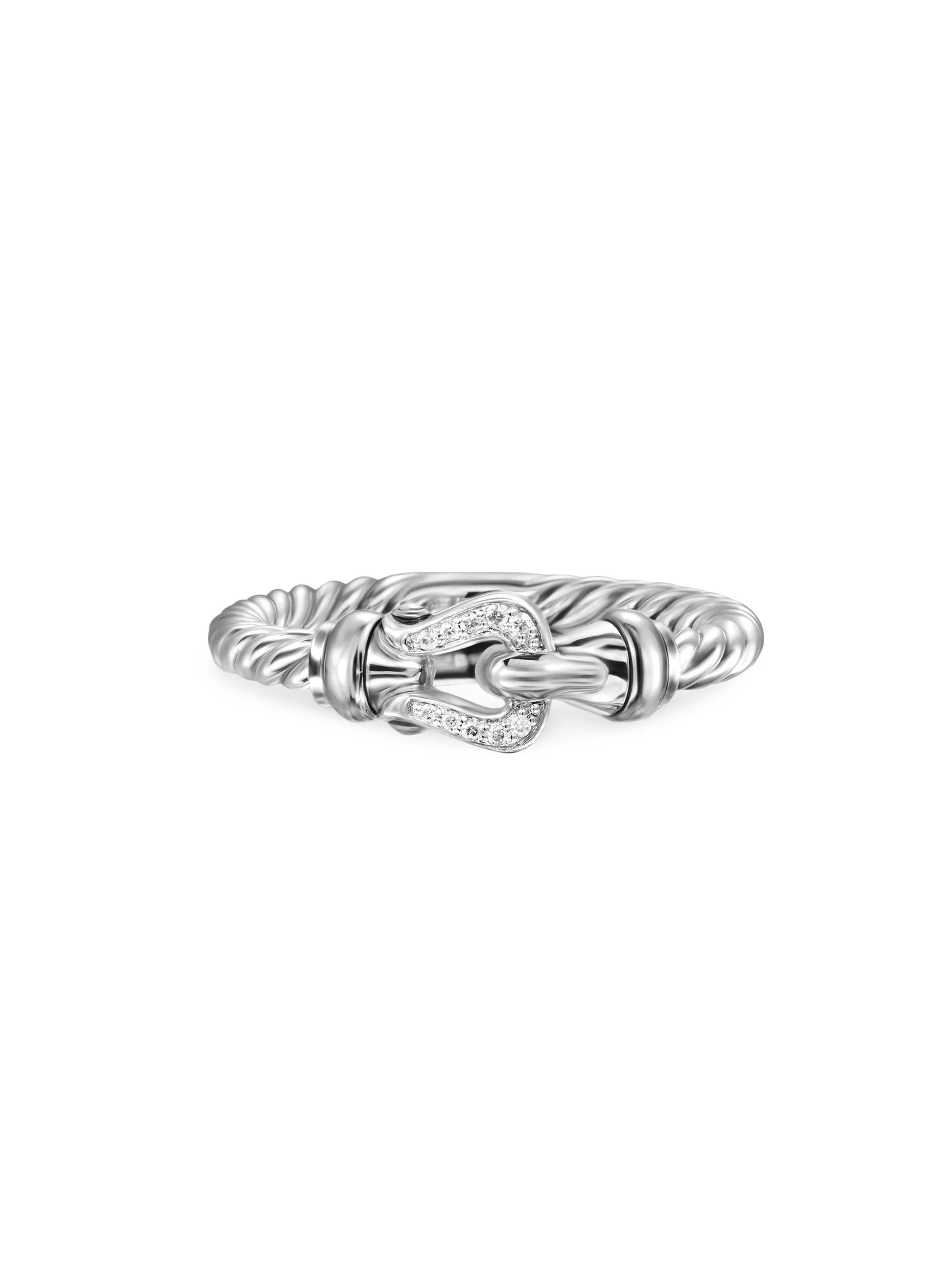 Women's Petite Buckle Ring in Sterling Silver - Diamond - 1