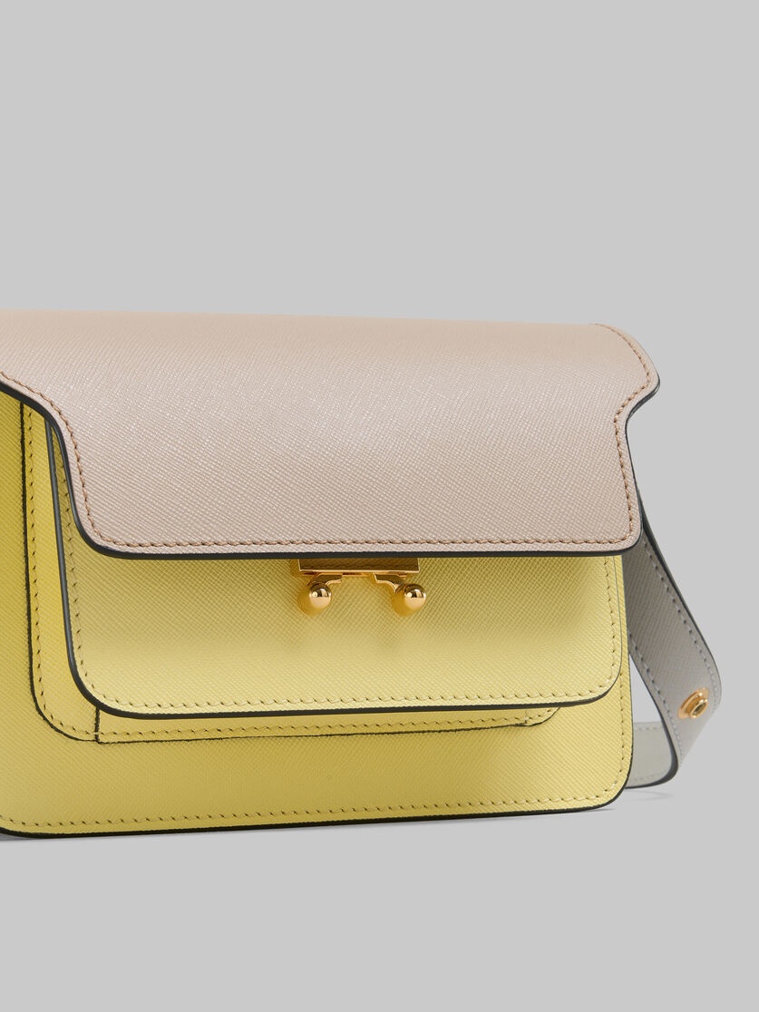 TAN YELLOW AND GREY SAFFIANO LEATHER MINI TRUNK BAG - 4