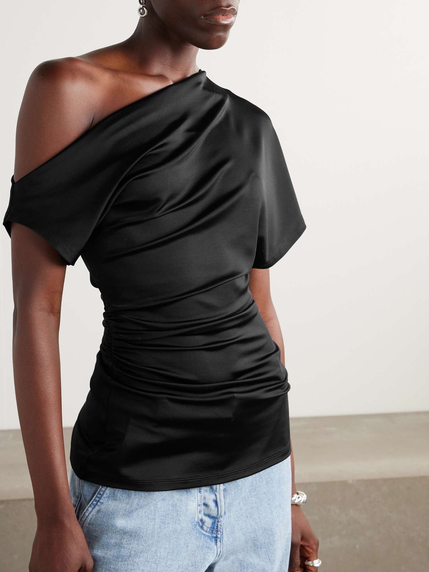 Edel one-shoulder ruched stretch-satin top - 3