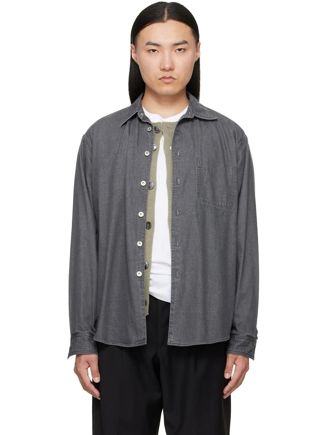 Gray Vintage Washed Denim Overshirt - 1