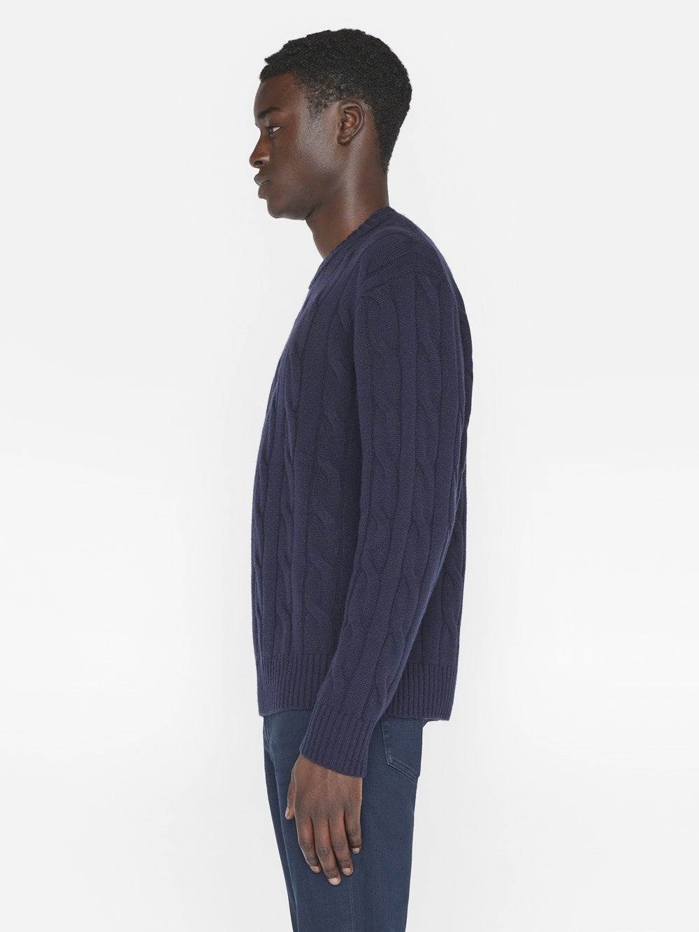 Cashmere Cable Crewneck in Navy - 3