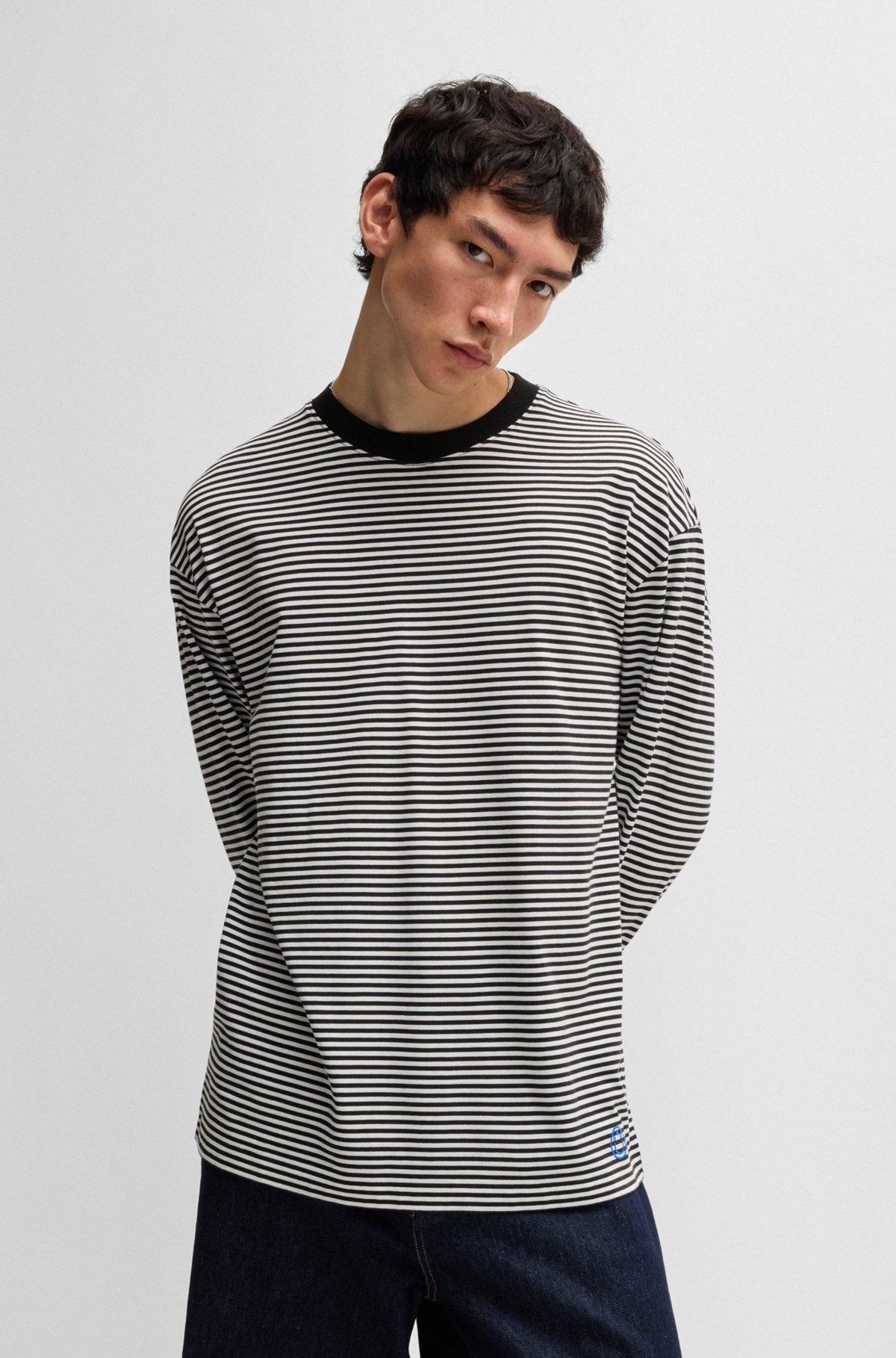 COTTON-JERSEY LOOSE-FIT T-SHIRT WITH HORIZONTAL STRIPE - 2