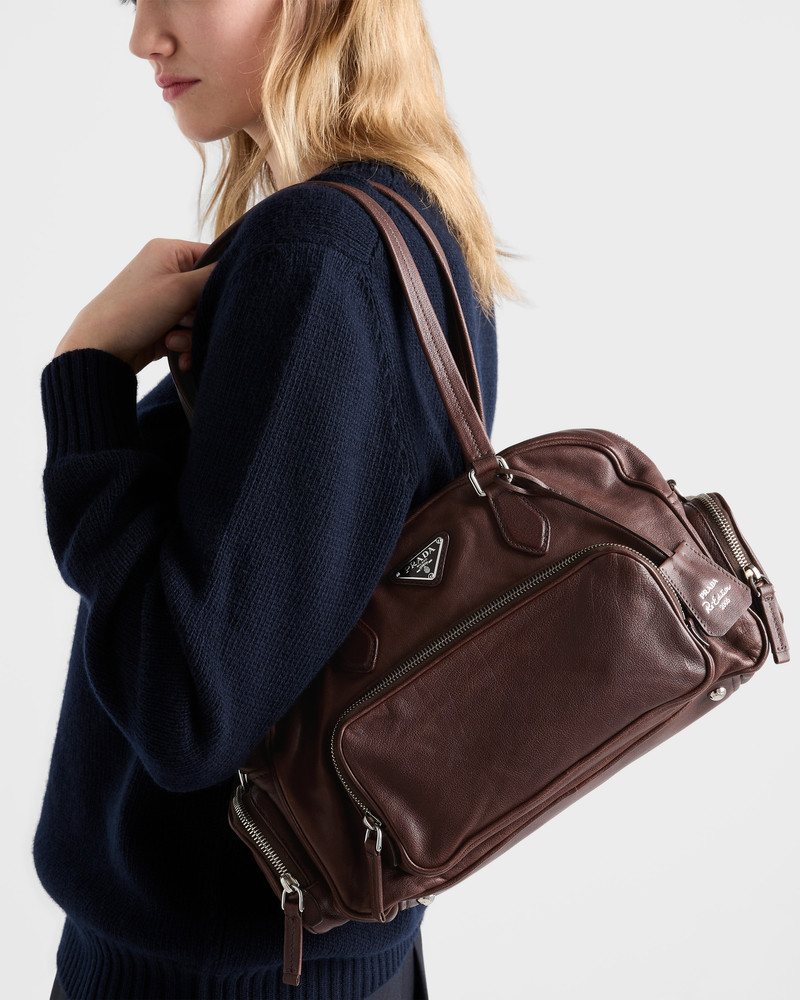 Large washed leather top-handle bag 9