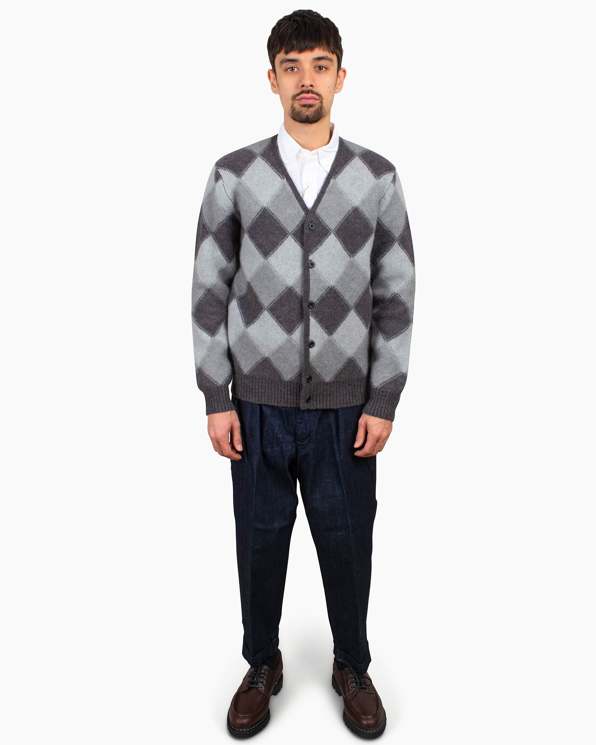 Cardigan Double Jacquard Argyle Pattern Grey - 2