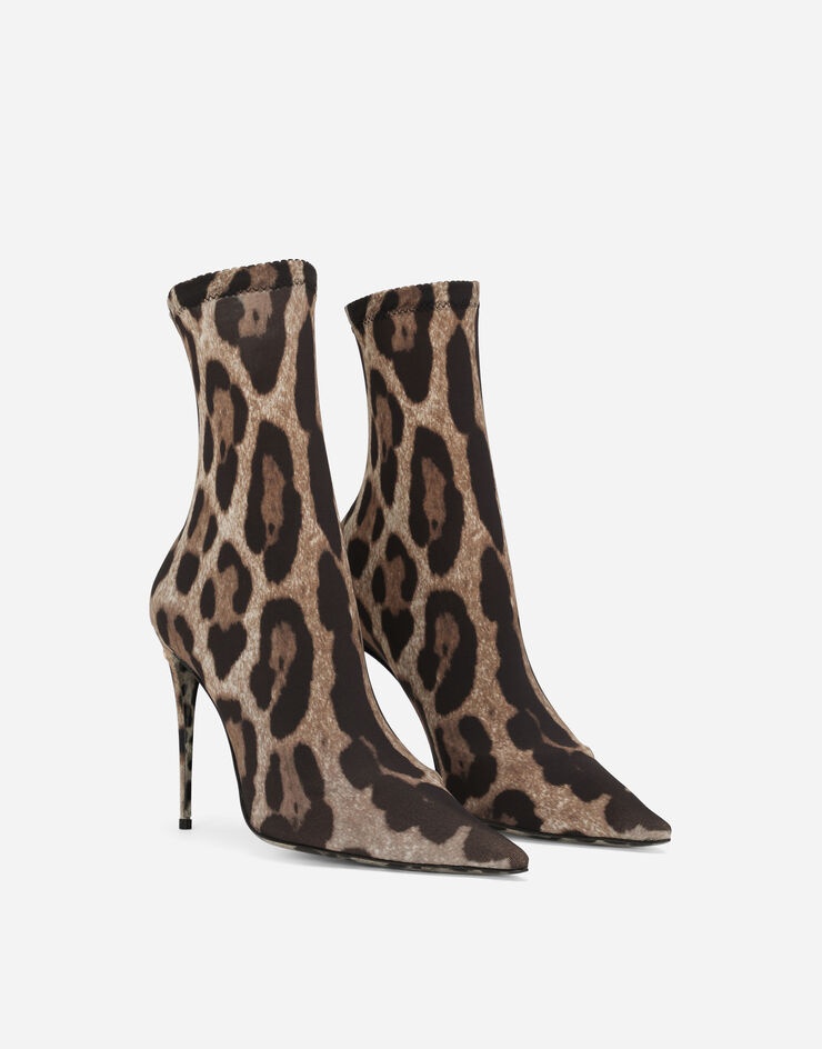 Leopard-print stretch fabric ankle boots - 2
