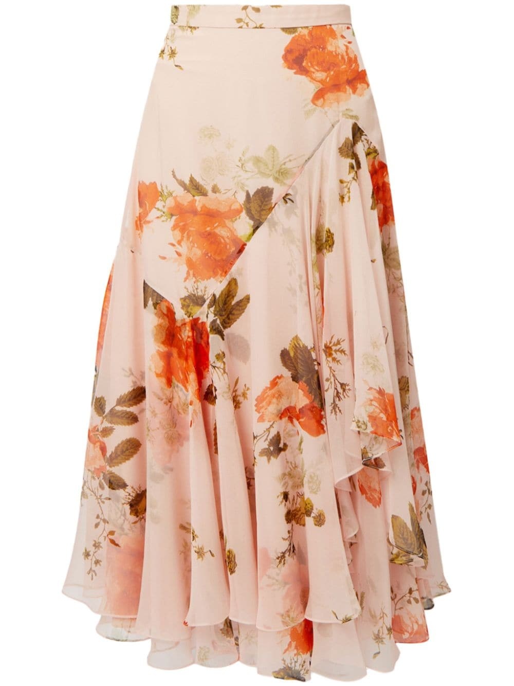 floral-print asymmetric silk midi skirt - 1