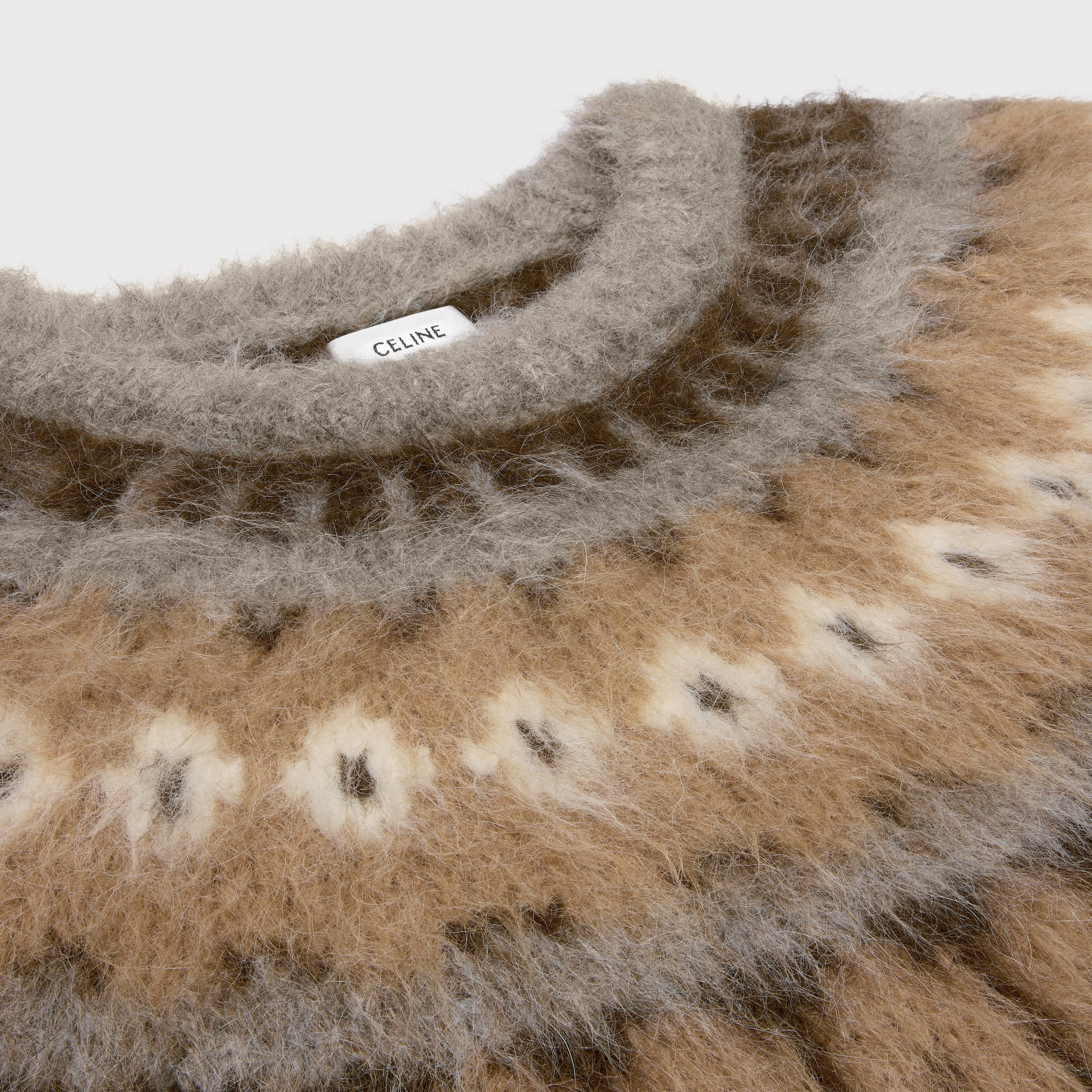 crew neck sweater in brushed fair isle alpaca wool - 3