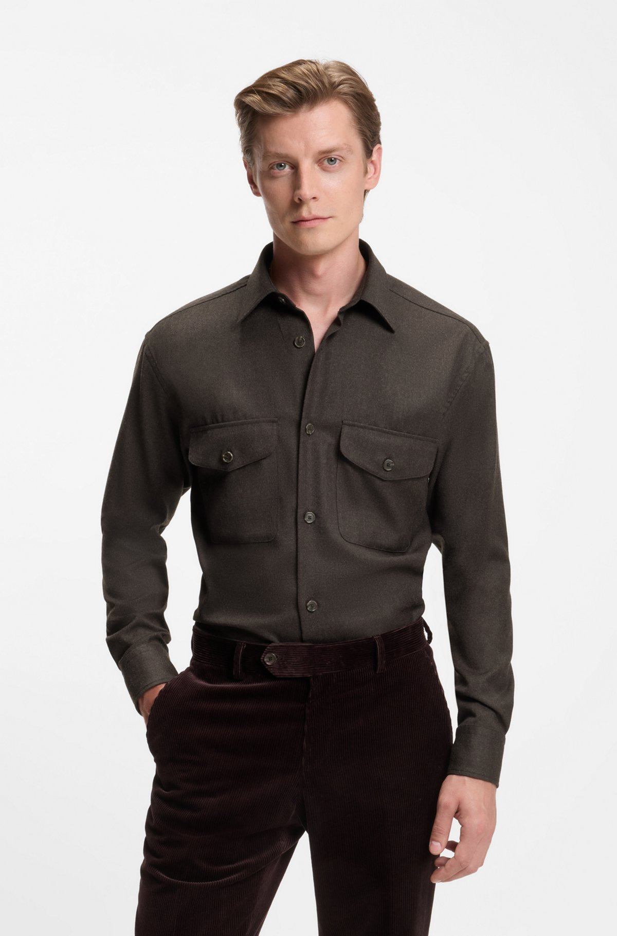 BECKHAM X BOSS RELAXED-FIT SHIRT IN VIRGIN WOOL - 2