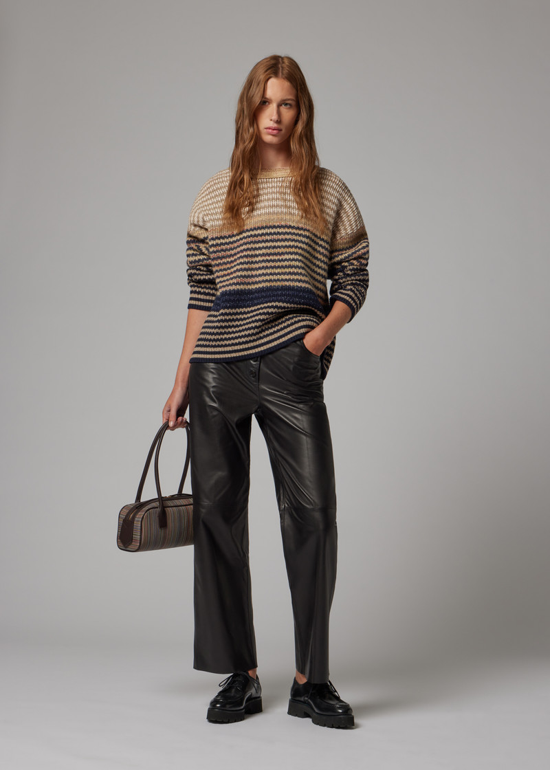 Women's Brown Textured Stripe Knitted Sweater 3