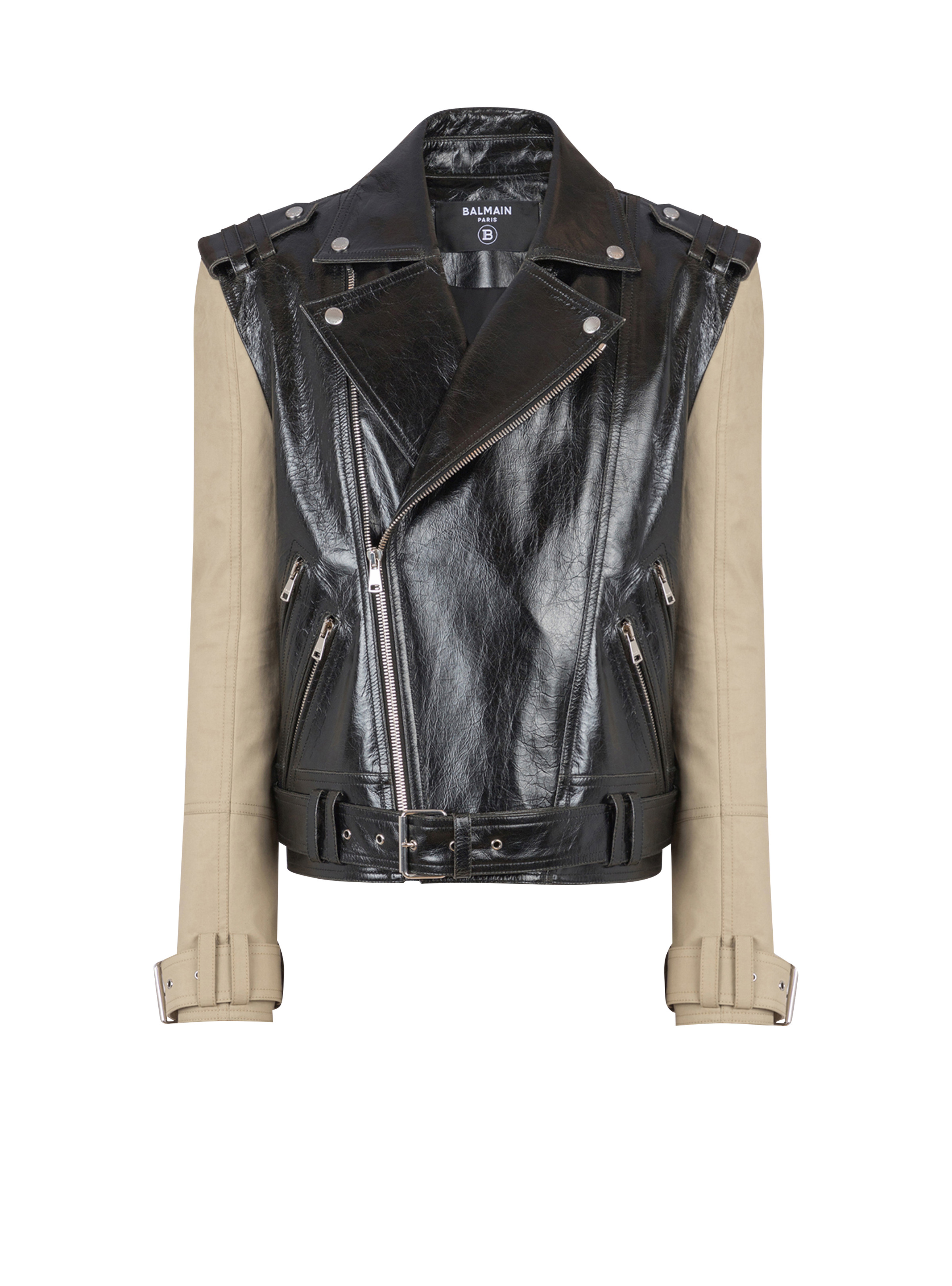 Leather and cotton biker jacket - 1