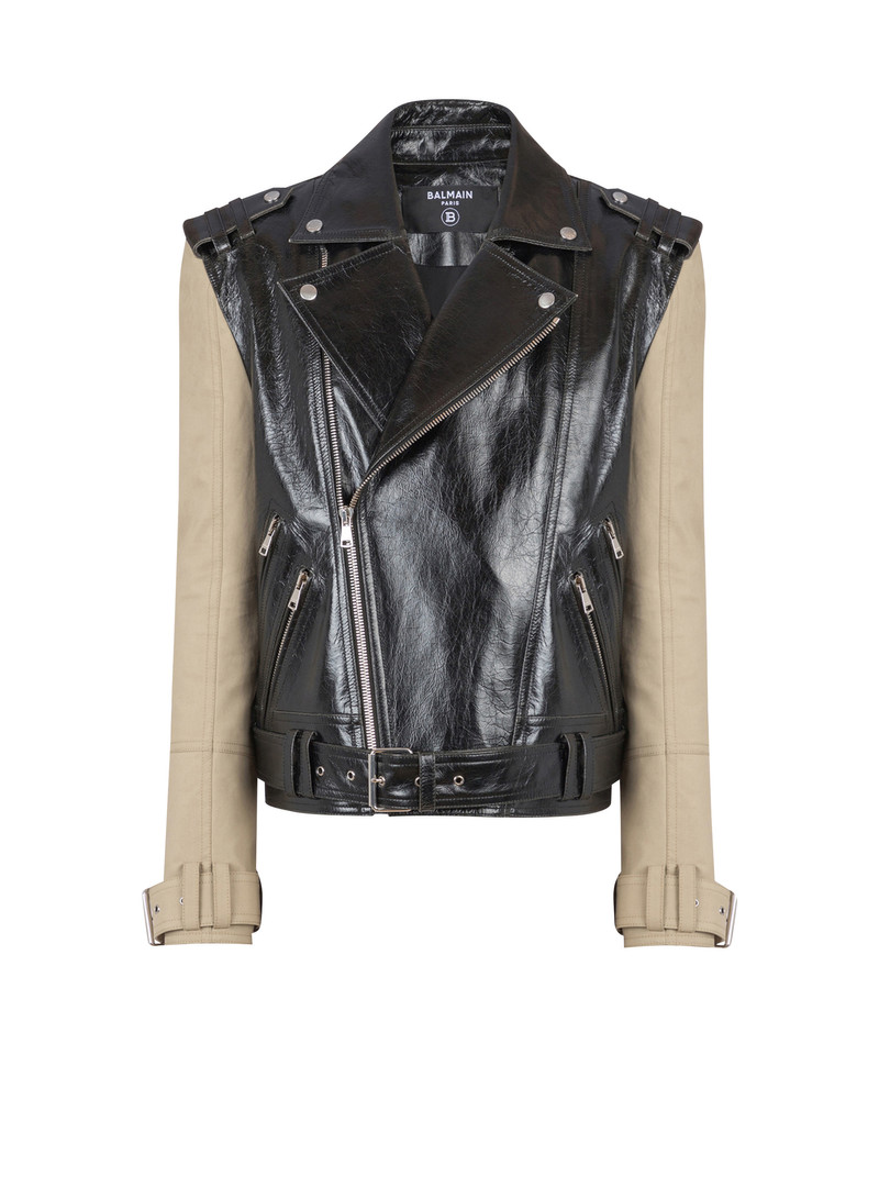 Leather and cotton biker jacket 1