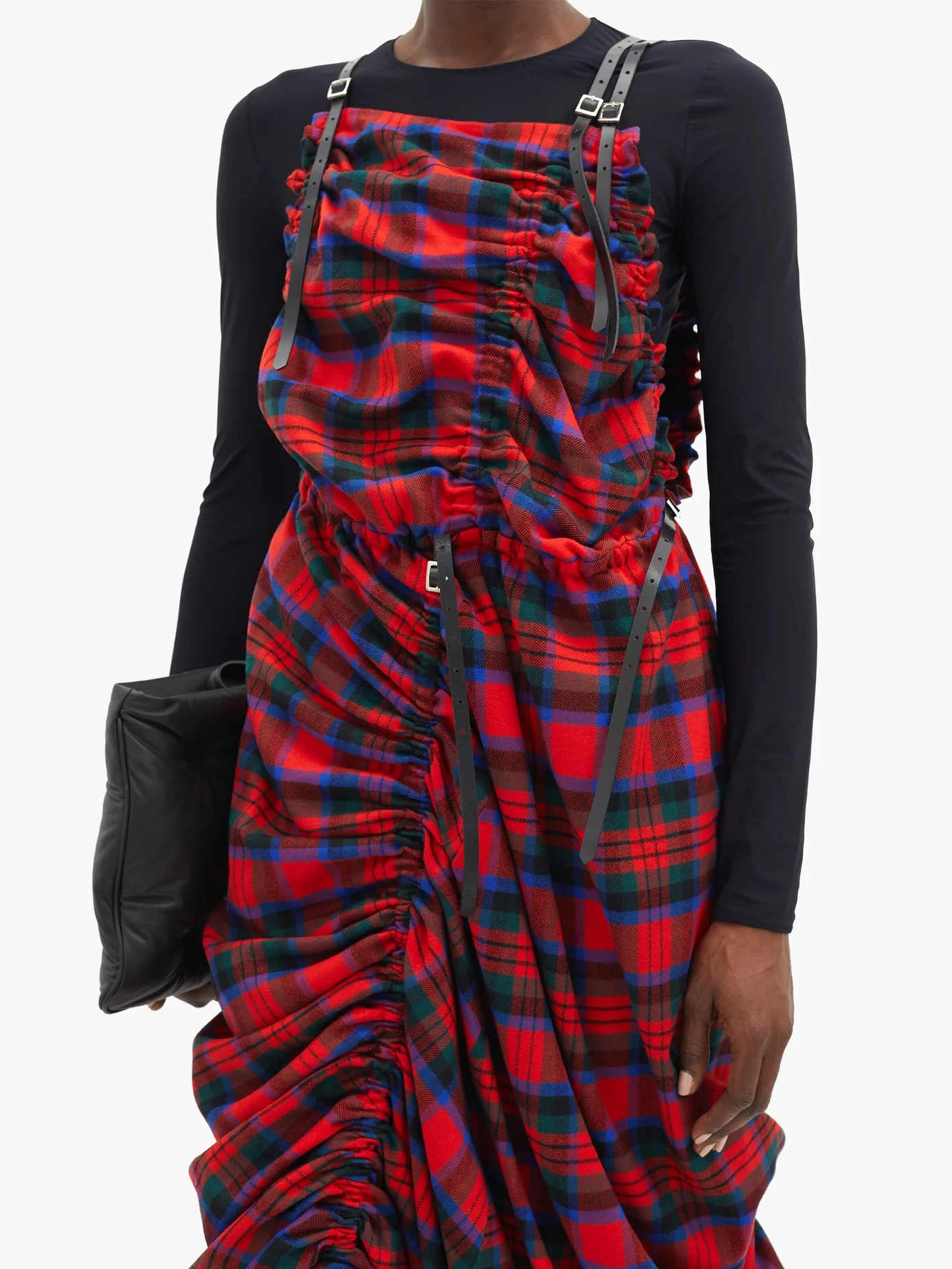 Ruched asymmetrical tartan wool-blend dress - 3