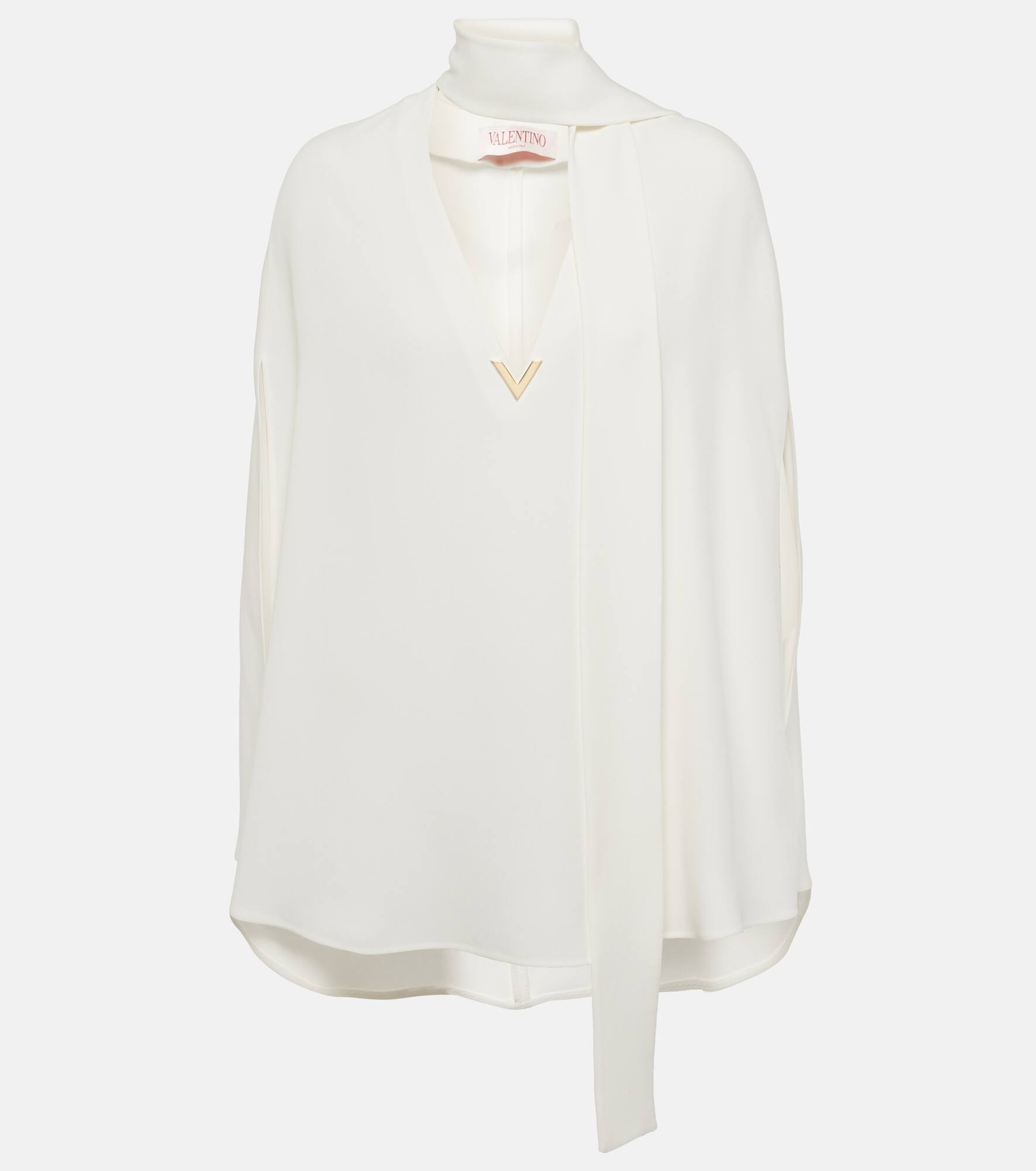 Caped tie-neck silk blouse - 1