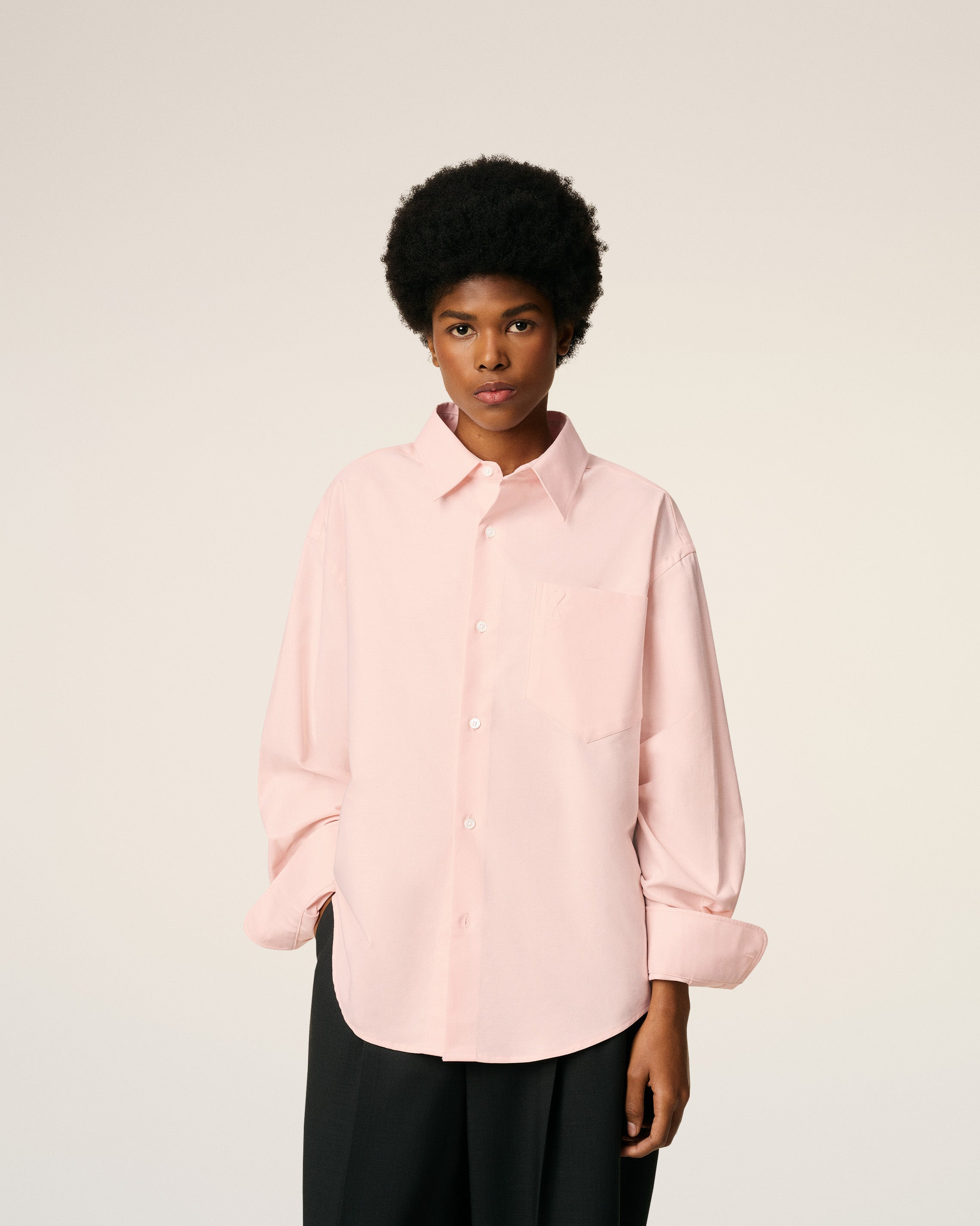 PINK COTTON EMBOSSED AMI DE COEUR BOXY SHIRT - 6