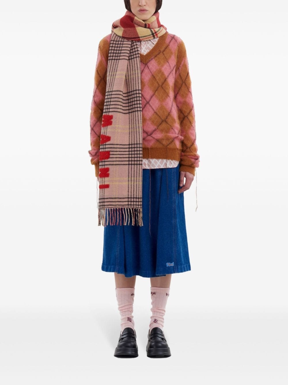 intarsia-knit logo scarf - 4