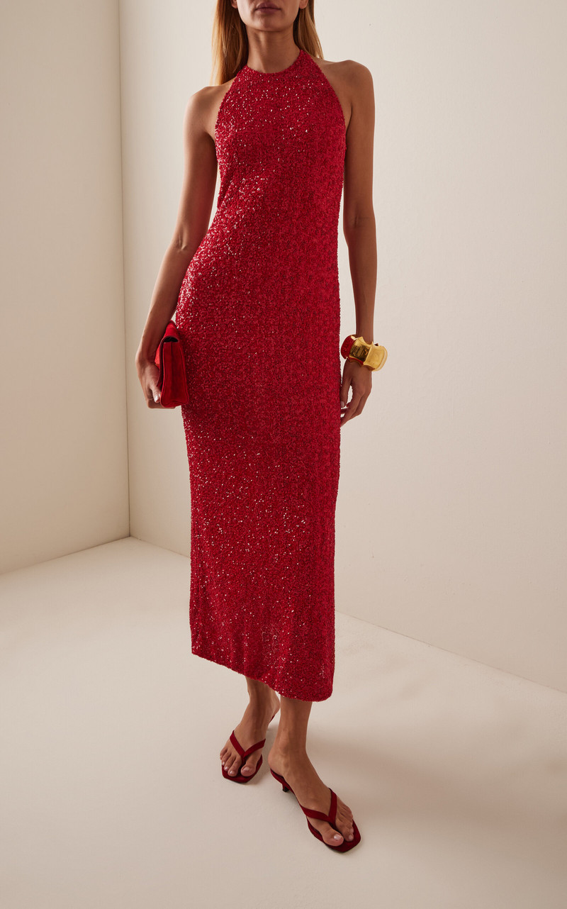TOVE Colette Sequined Midi Halter Dress red outlook