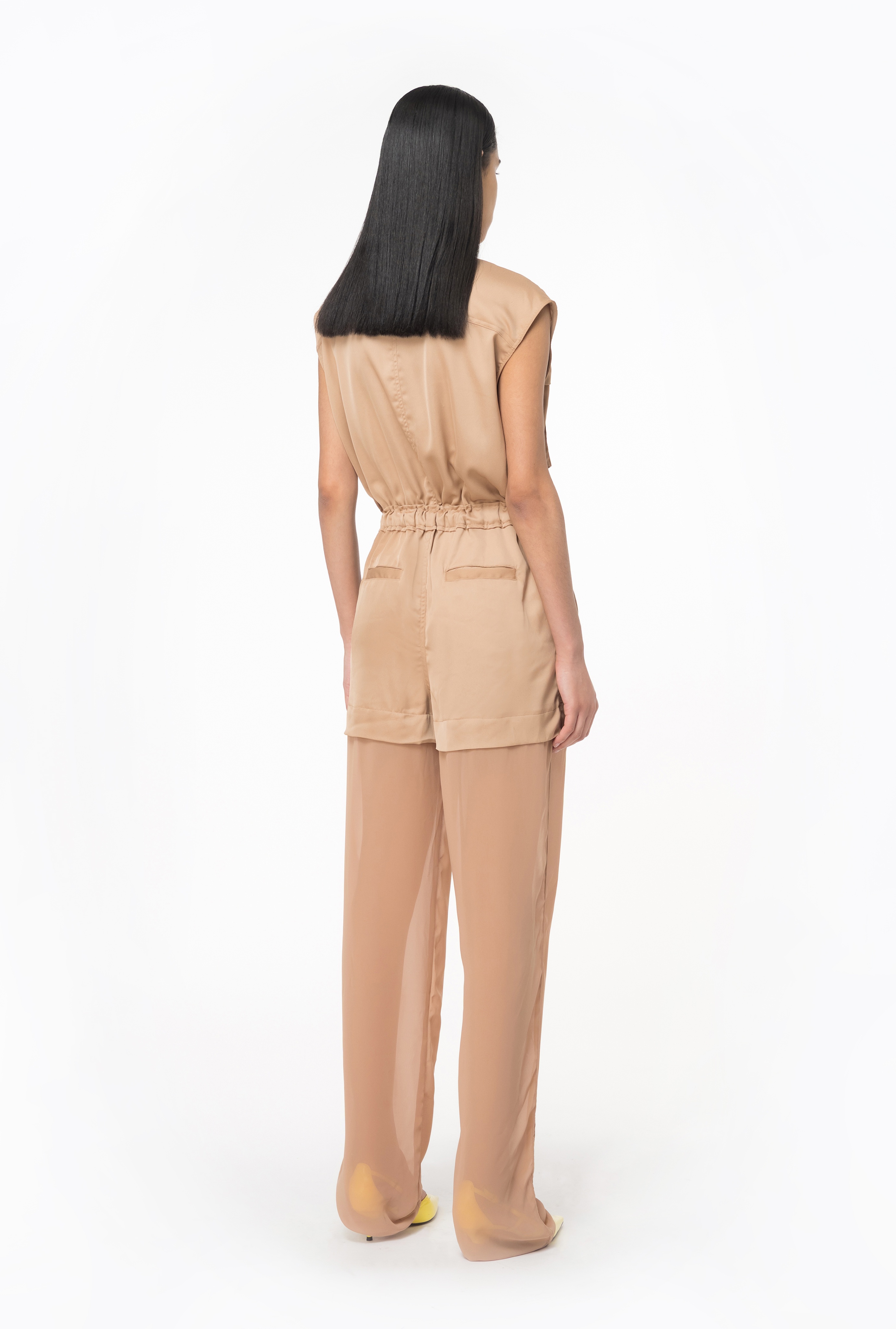 UTILITY-STYLE SATIN JUMPSUIT WITH GEORGETTE - 5