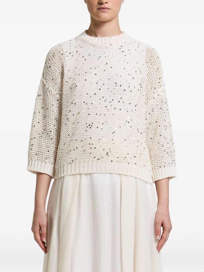 sequin-embellished open-knit sweater 1