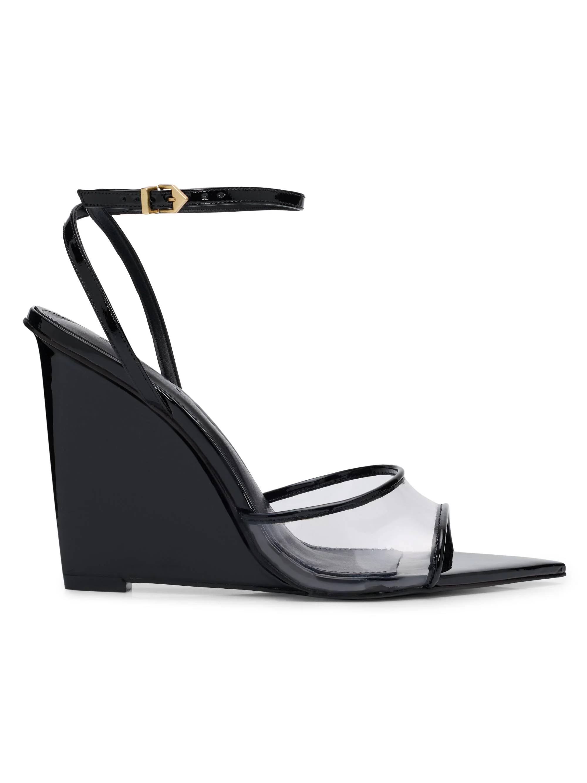 Women's Elodie Vinyl 110MM Patent Leather Wedge-Heel Sandals - Transparent Black - 1