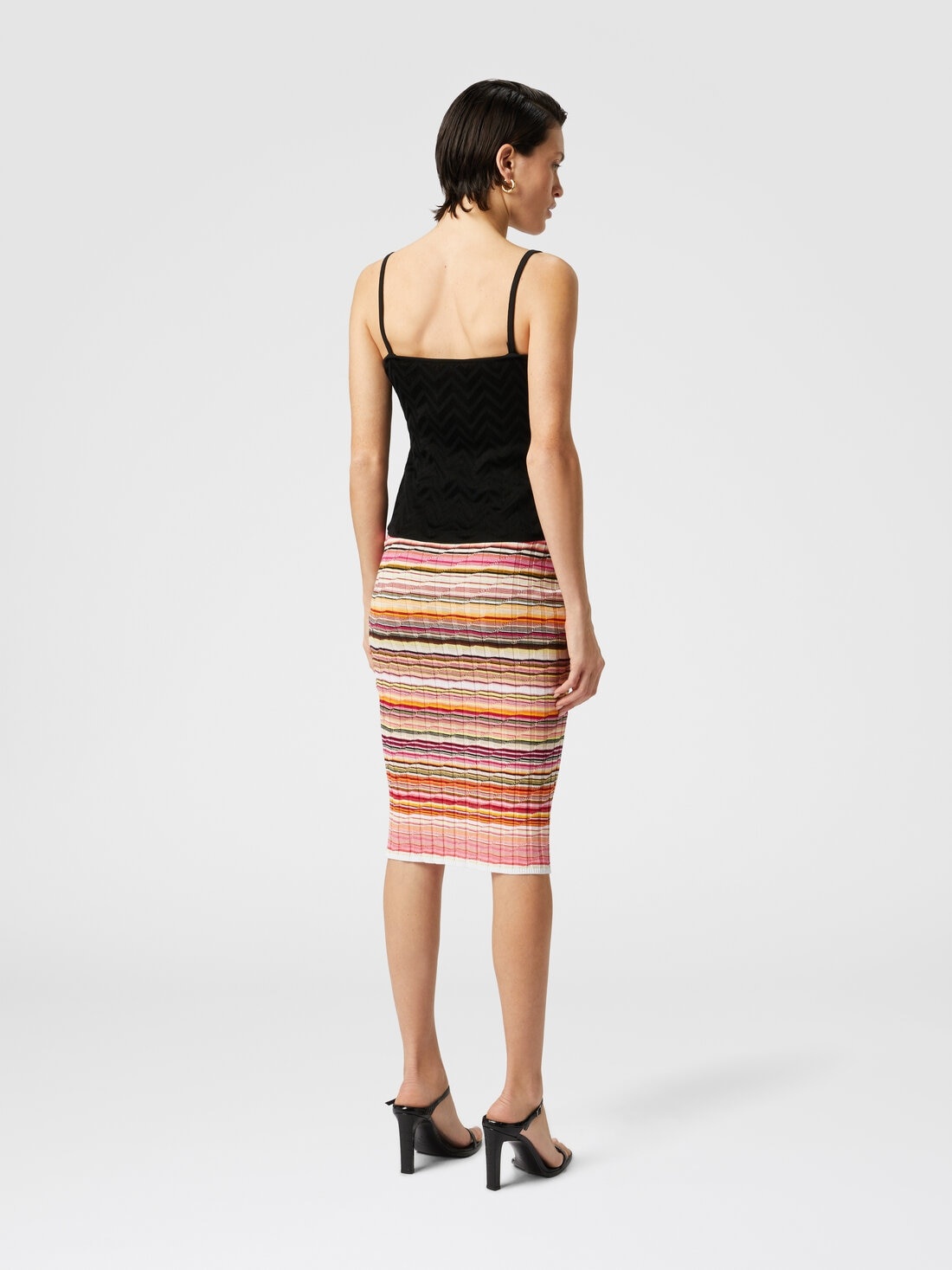 Striped cotton and viscose ribbed midi skirt - 3