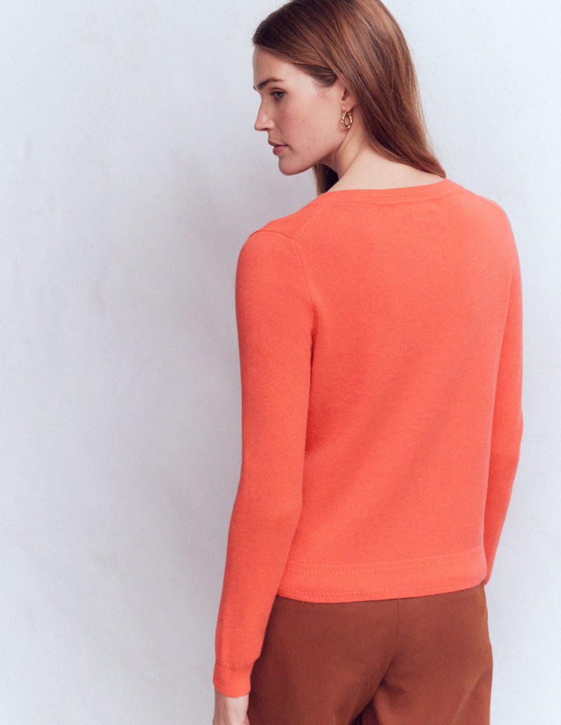 Eva Cashmere Crew Cardigan-Fiery Orange Melange 4