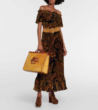 Etro Paisley leather-trimmed tote bag outlook