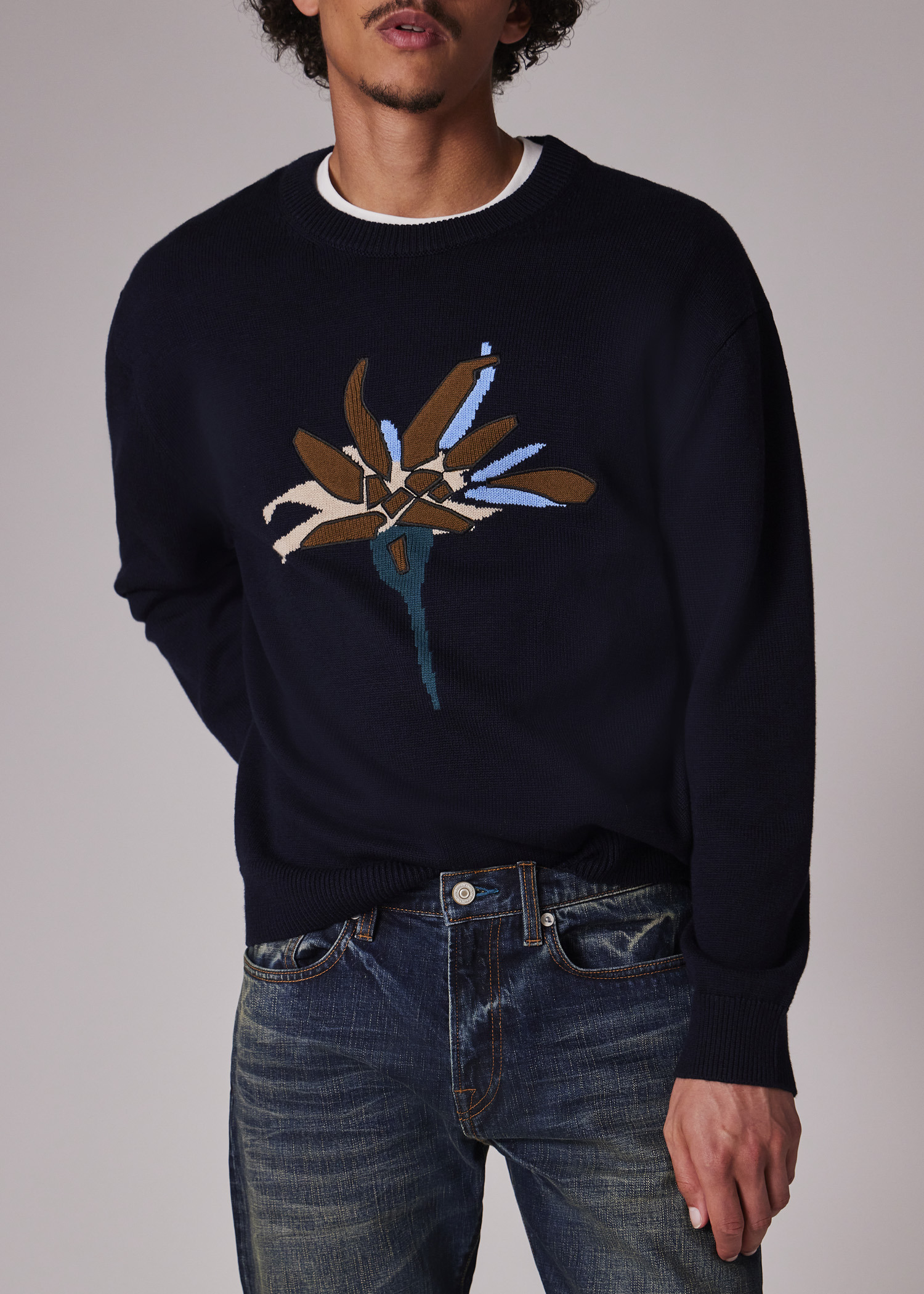 Navy Merino-Blend 'Edelweiss' Applique Sweater - 5