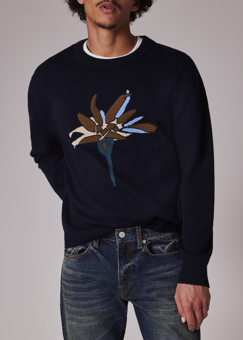 Navy Merino-Blend 'Edelweiss' Applique Sweater 5