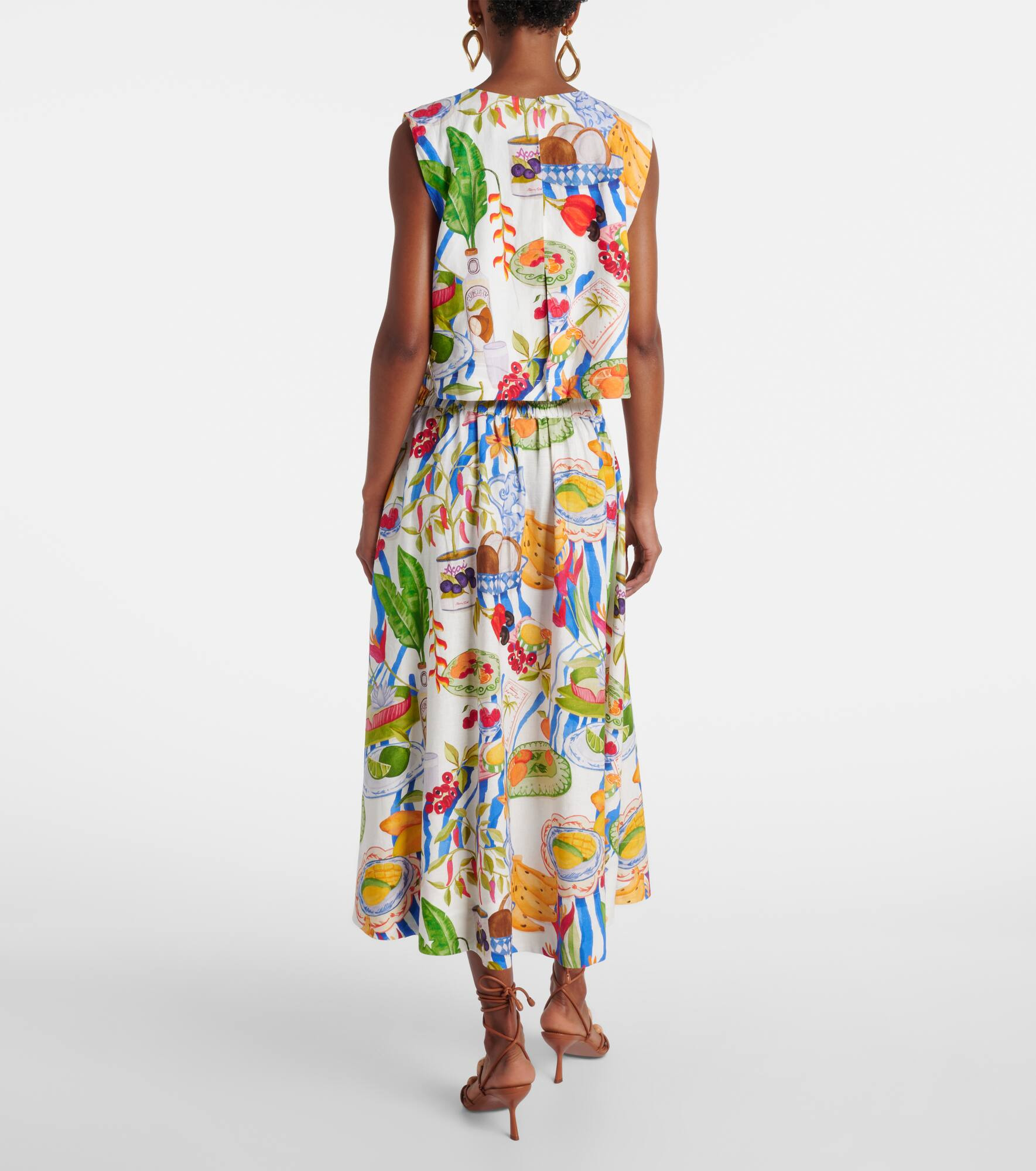 Printed linen-blend crop top - 3