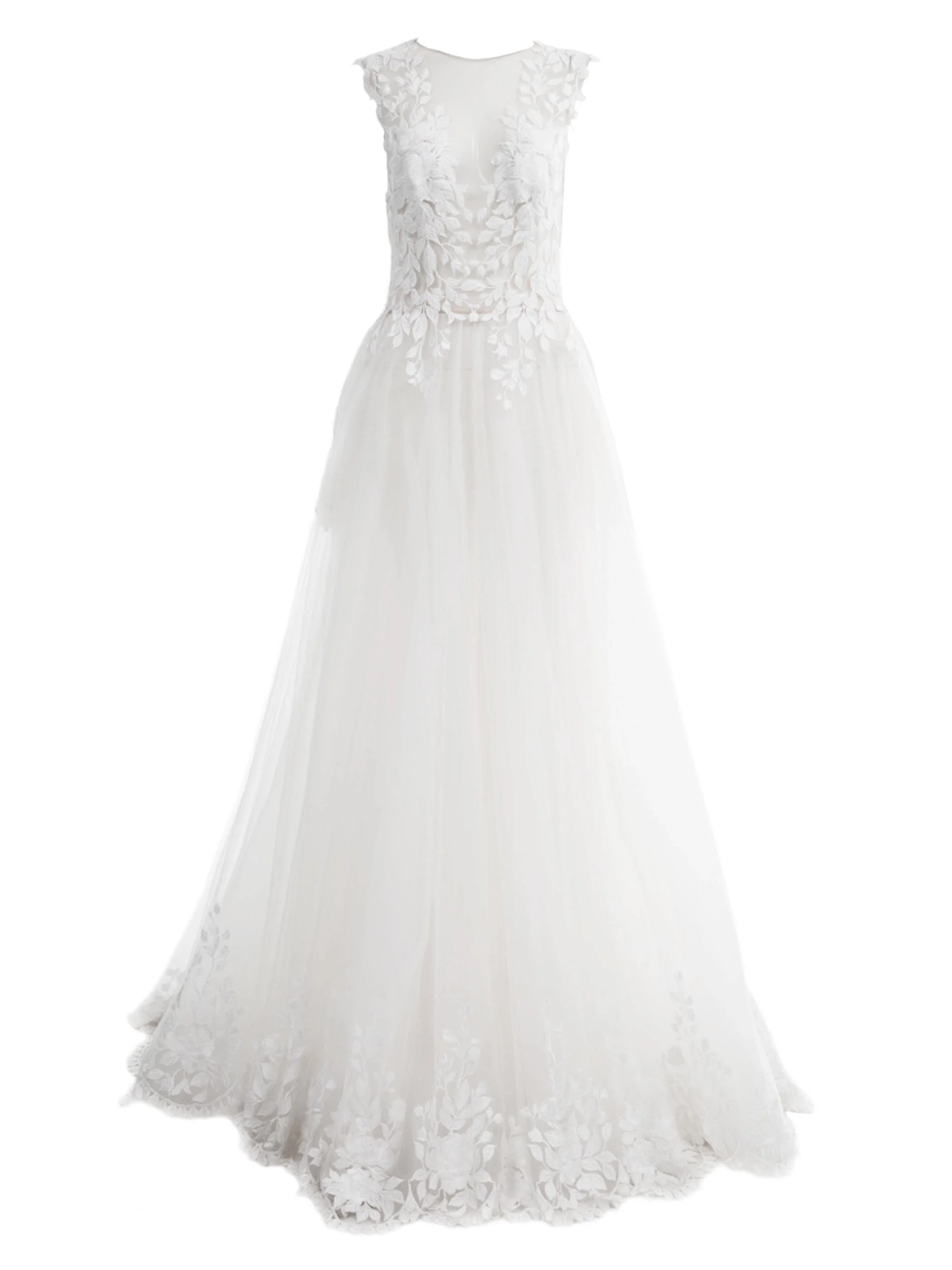 Women's Floral-Embroidered A-Line Gown - Ivory - 1