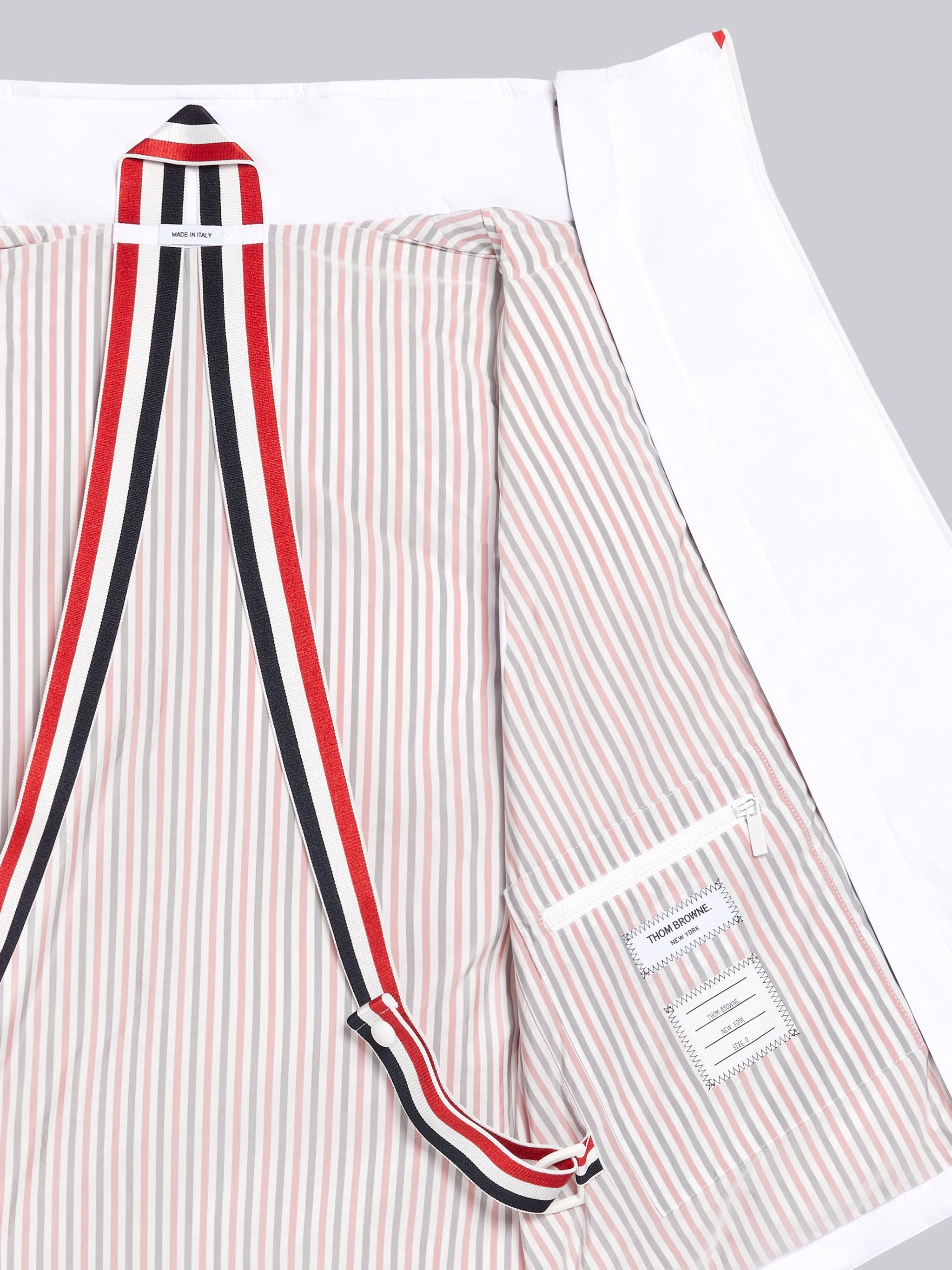 White Down Filled Poly Twill Center Back Stripe Double Zip Front Funnel Neck Vest - 6