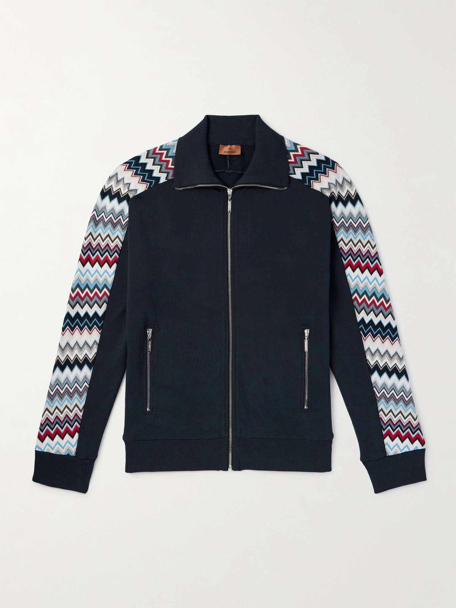 Cotton-Jersey and Striped Crochet-Knit Track Jacket - 1