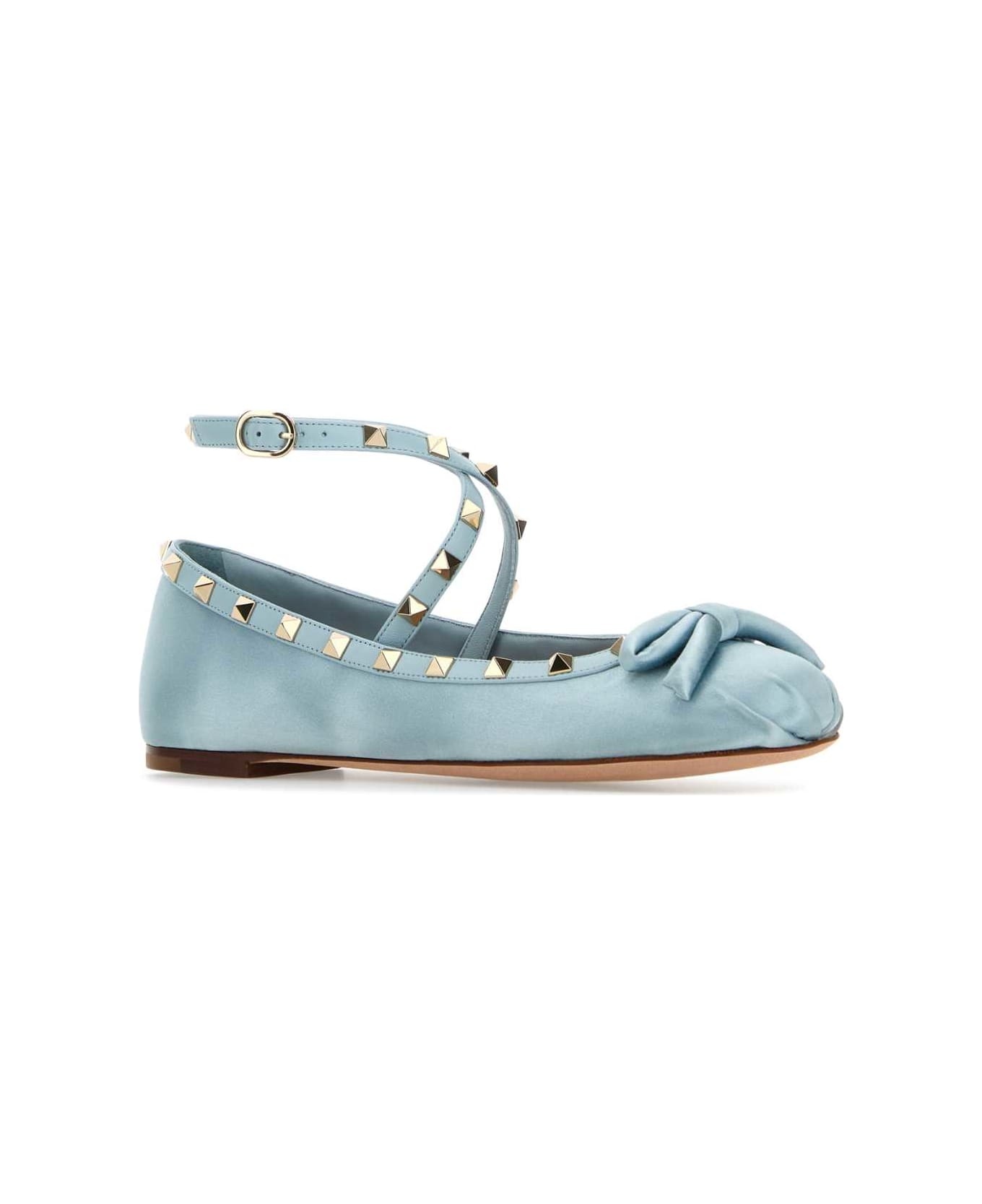 Light Blue Satin Rockstud Ballerinas - 2