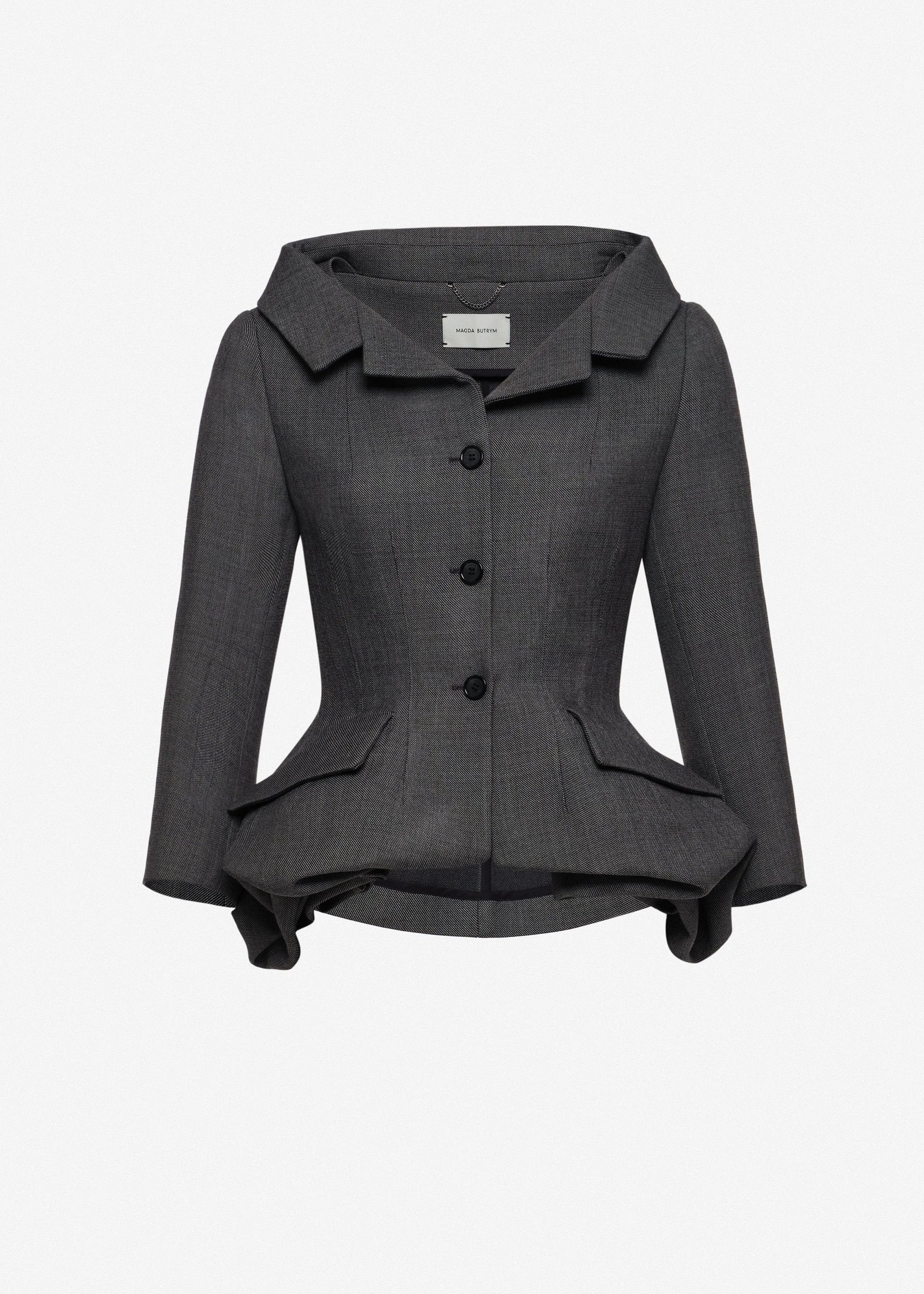 Wool blazer with rose peplum in grey - 1