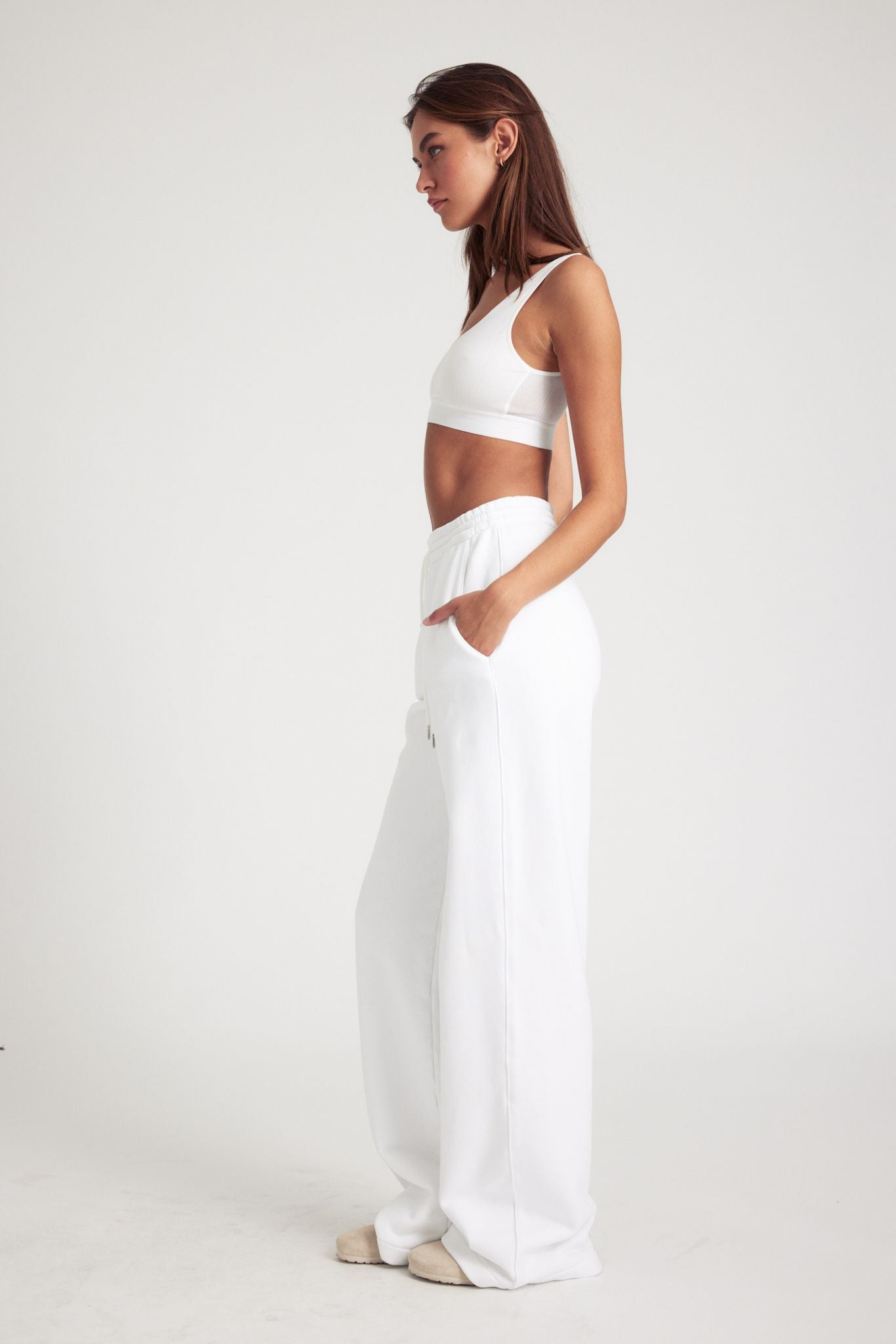 WHITE COTTON BAGGY SWEATPANTS - 5